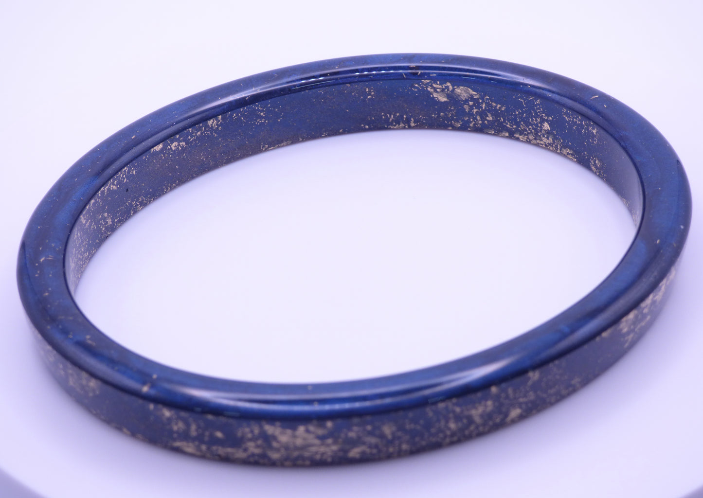 Handmade Oval Gold Flake and Navy Blue Resin Bangle Bracelet
