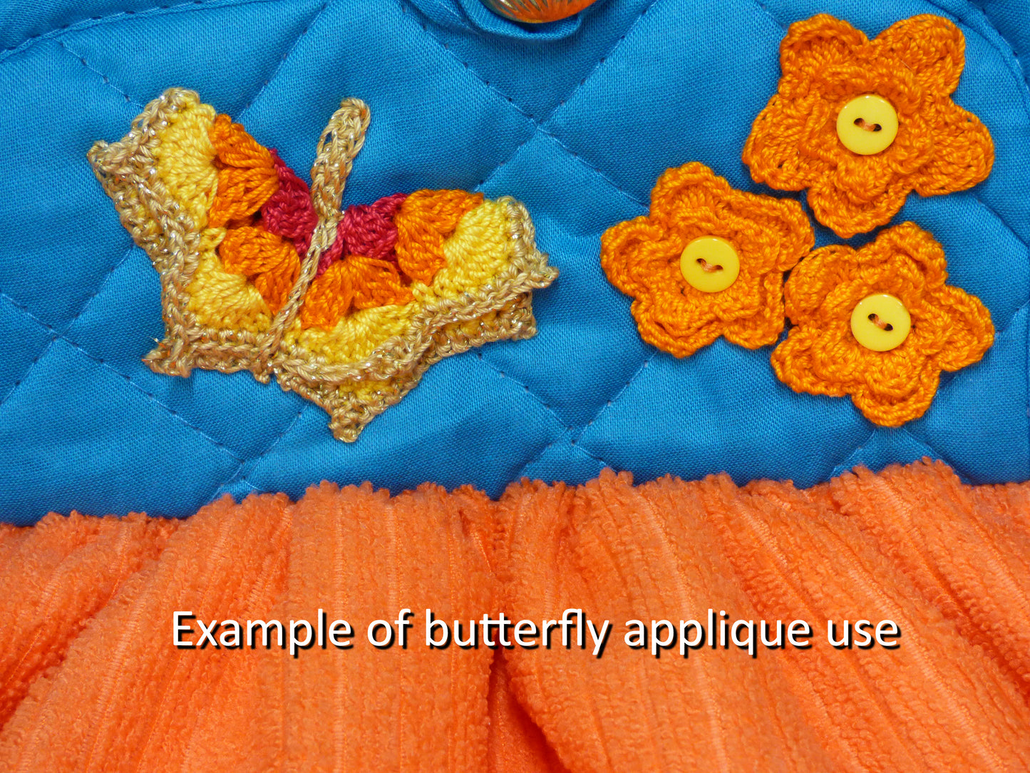 Hand Crocheted Butterfly Applique 3 Piece Set Blue, Green, and Yellow