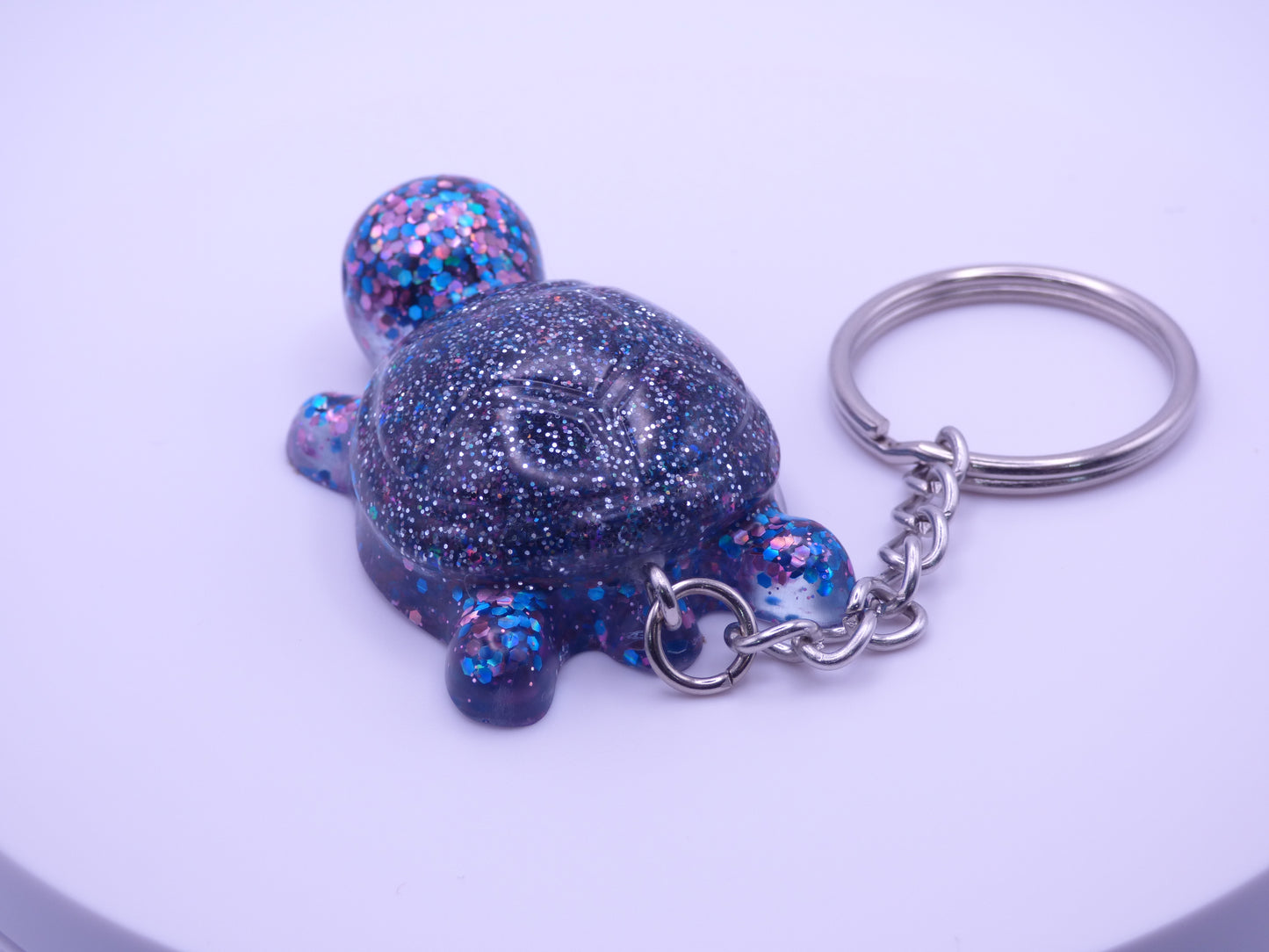 Handmade Resin Mini Turtle Keychain Multi-color Glitter with Silver Holo Glitter Shell