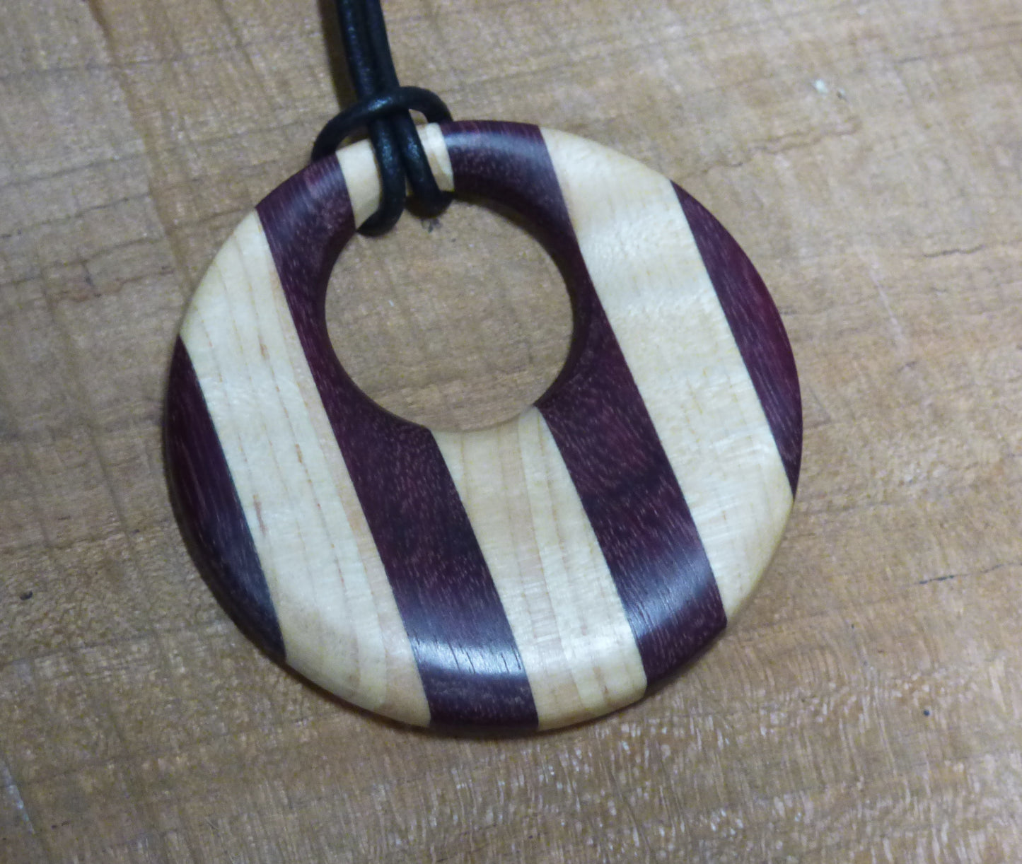 Handmade Purpleheart and Maple Wood Offset Pendant