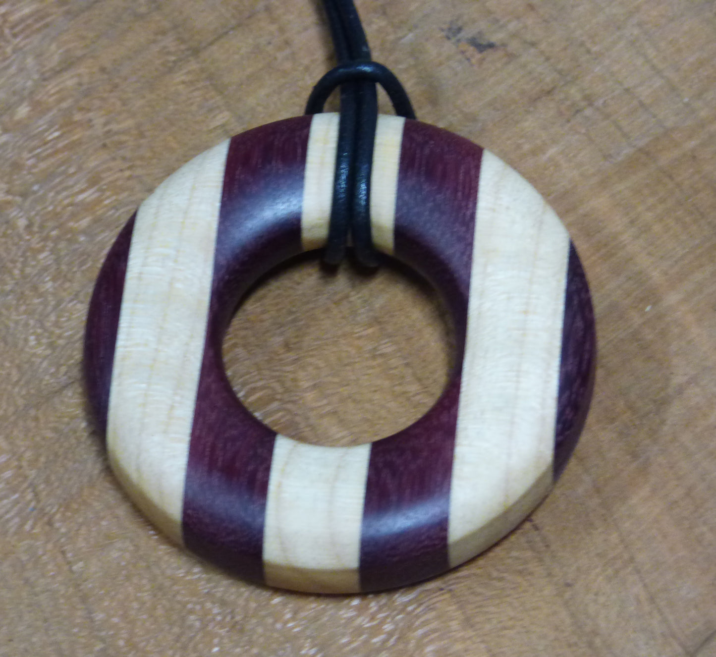 Handmade Purpleheart and Maple Wood Ring Pendant