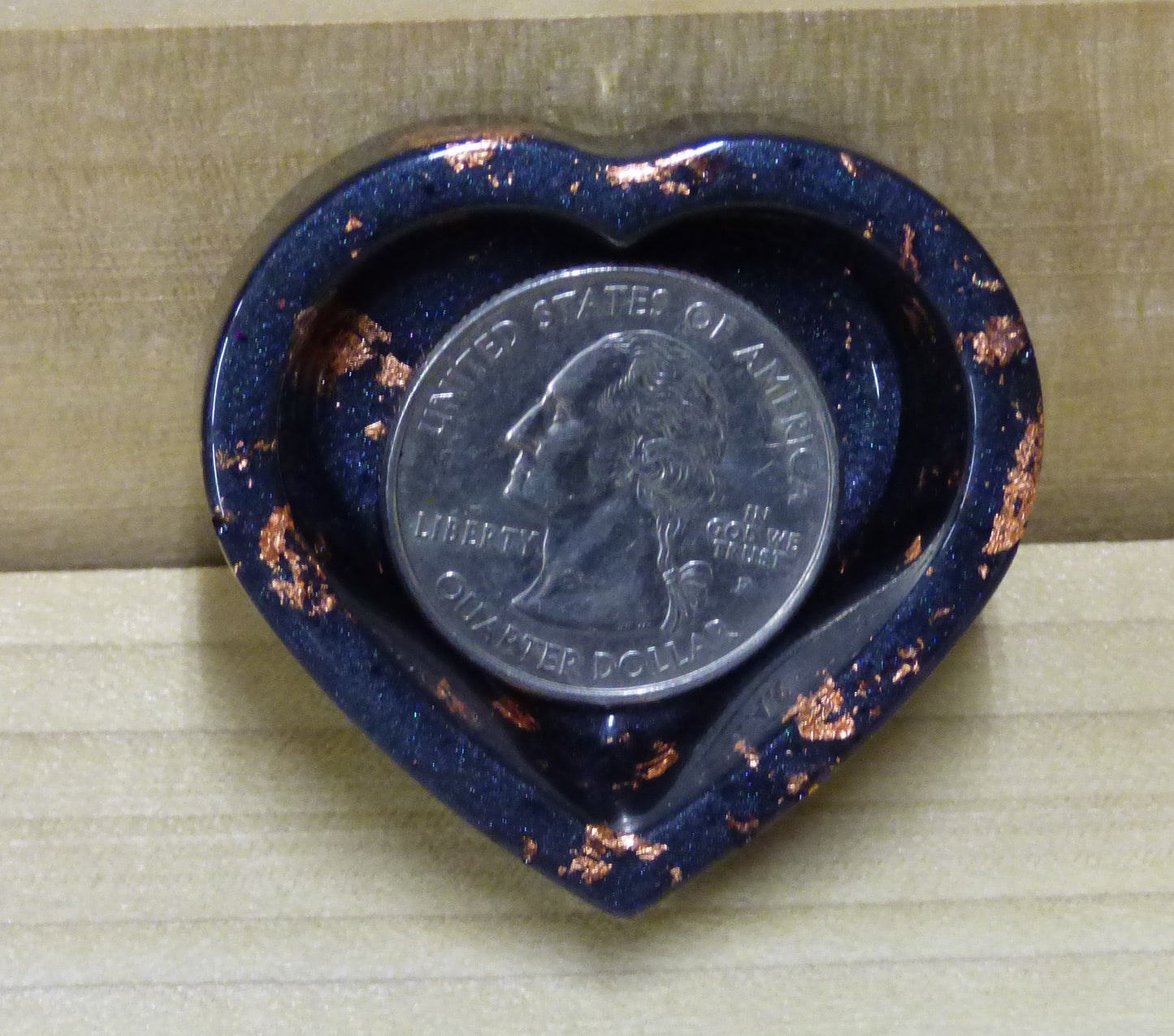Handmade Resin Silver Black with Copper Tone Leaf Accents Heart Dish Four Piece Set