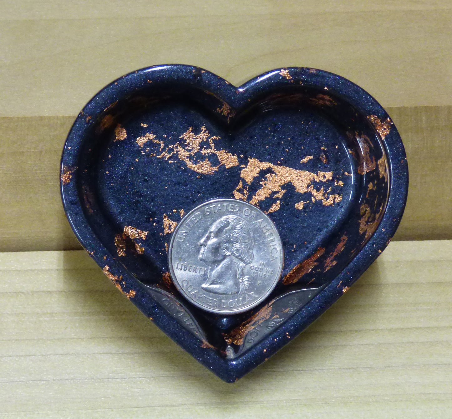 Handmade Resin Silver Black with Copper Tone Leaf Accents Heart Dish Four Piece Set