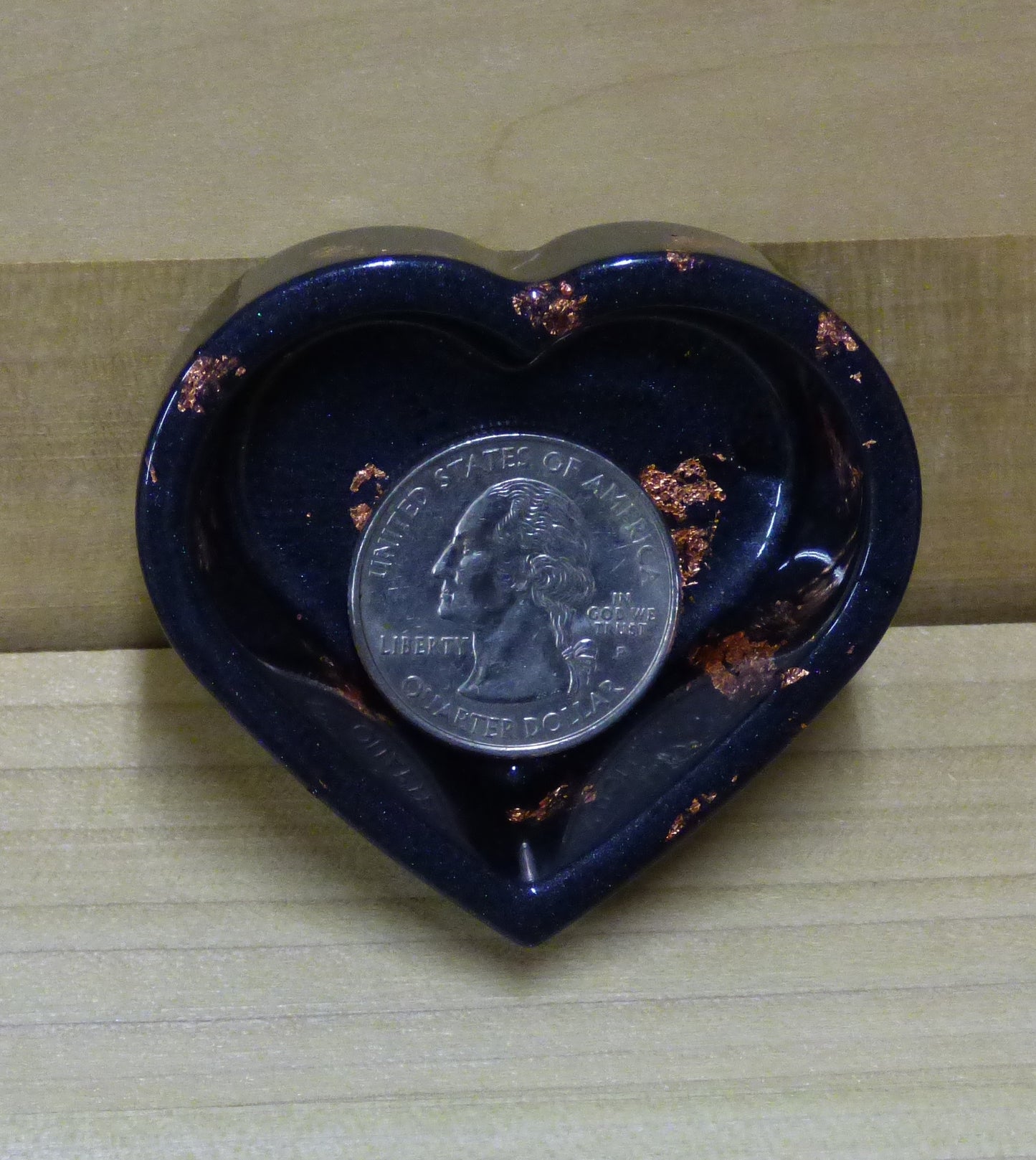 Handmade Resin Silver Black with Copper Tone Leaf Accents Heart Dish Four Piece Set