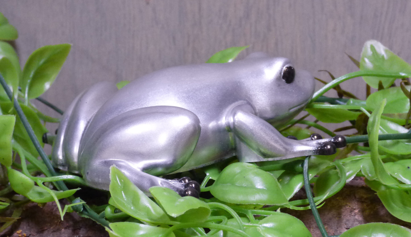 Hand Poured Brilliant Silver Resin Tree Frog