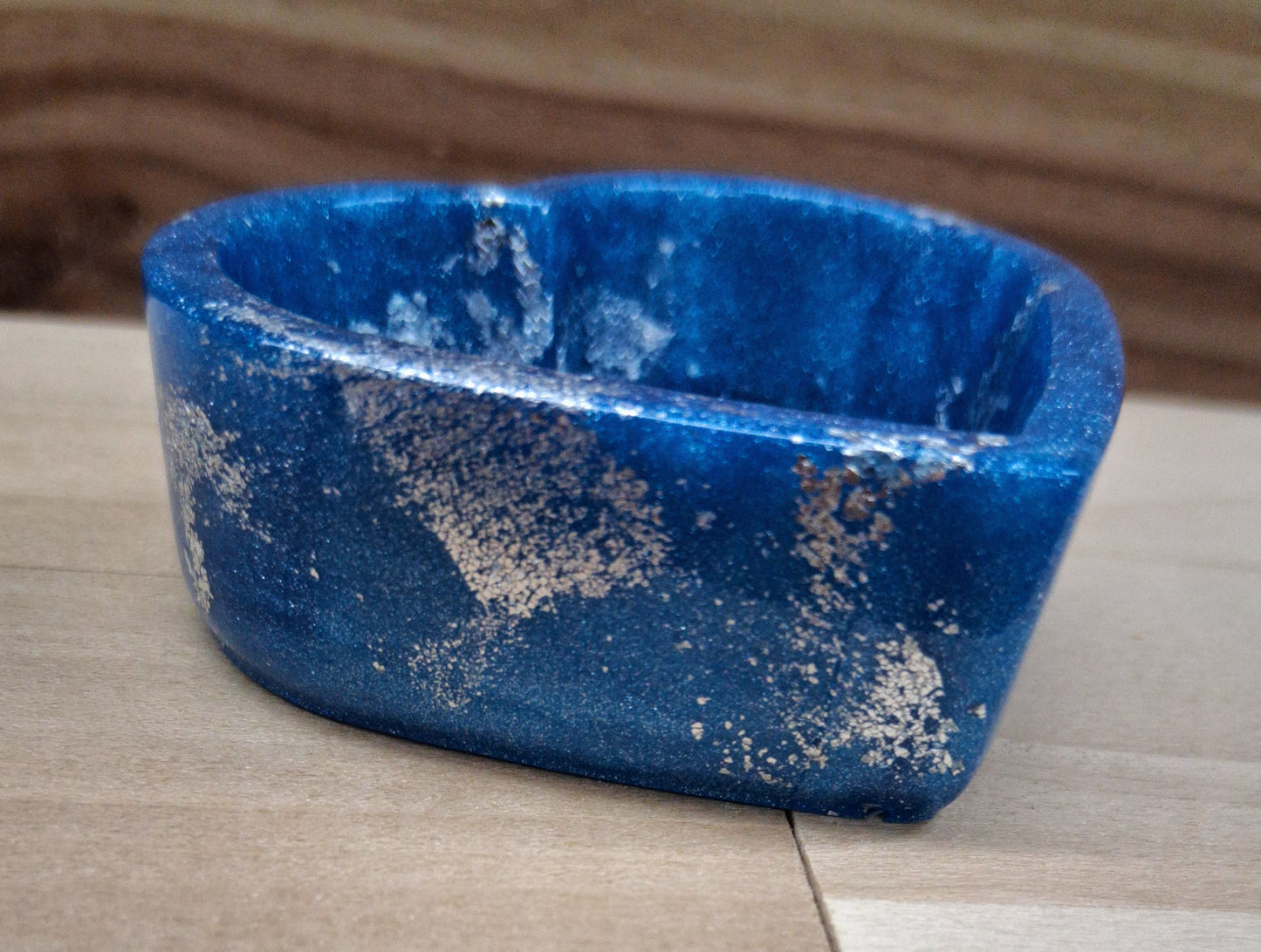 Handmade Resin Blue with Silver Tone Metal Leaf Accents Heart Dish Four Piece Set