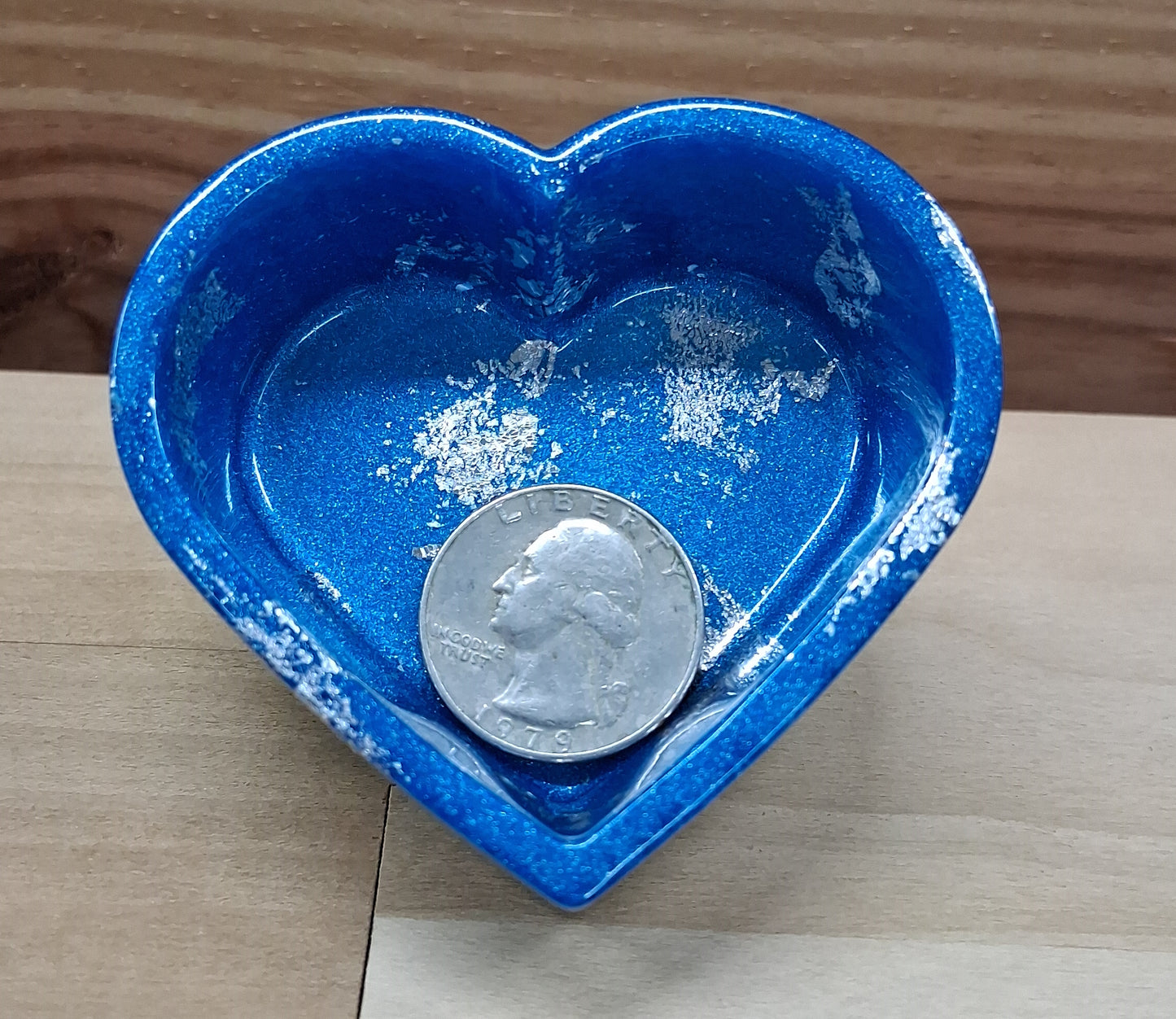 Handmade Resin Blue with Silver Tone Metal Leaf Accents Heart Dish Four Piece Set