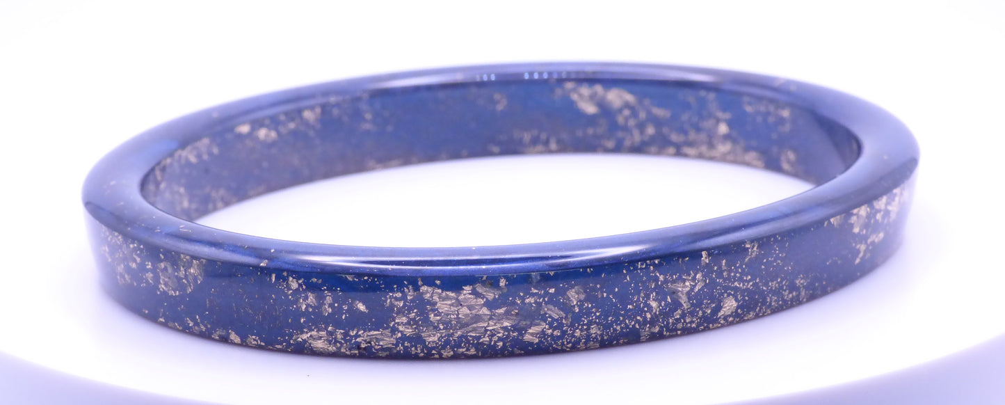 Handmade Oval Gold Flake and Navy Blue Resin Bangle Bracelet