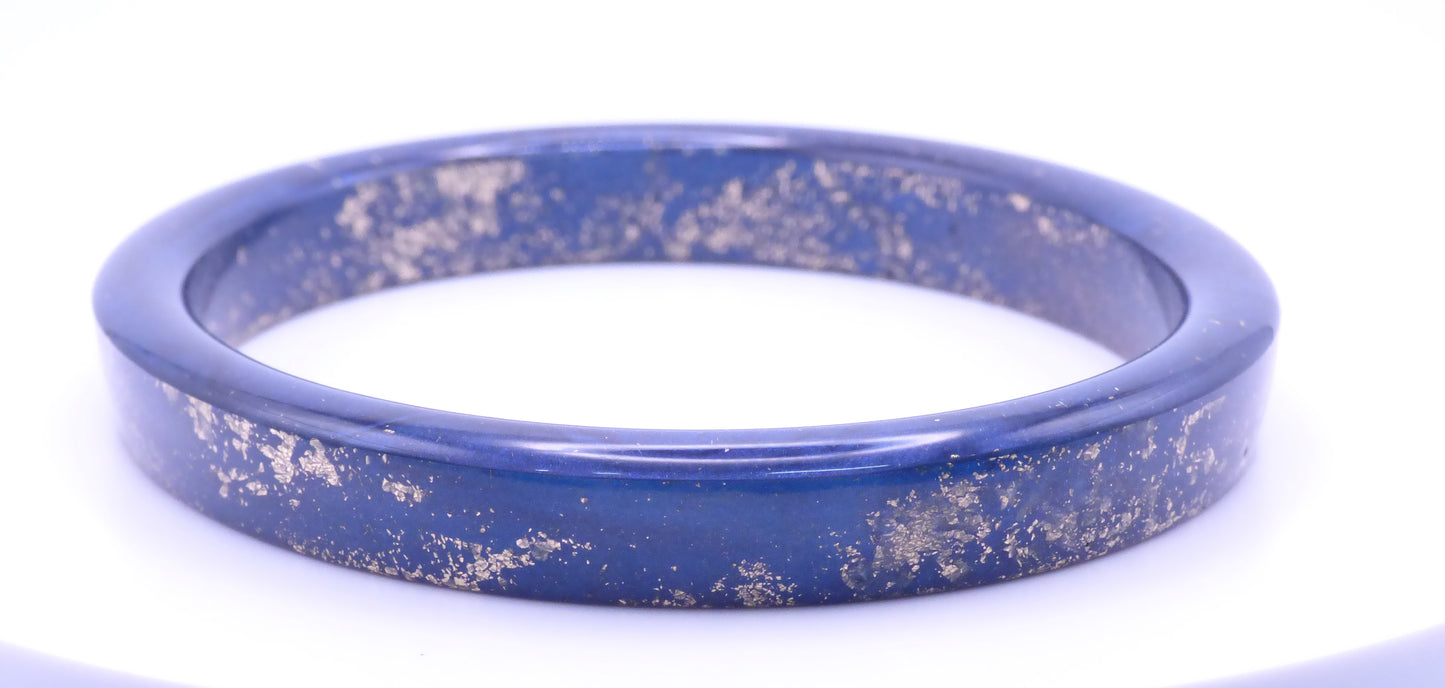 Handmade Oval Gold Flake and Navy Blue Resin Bangle Bracelet
