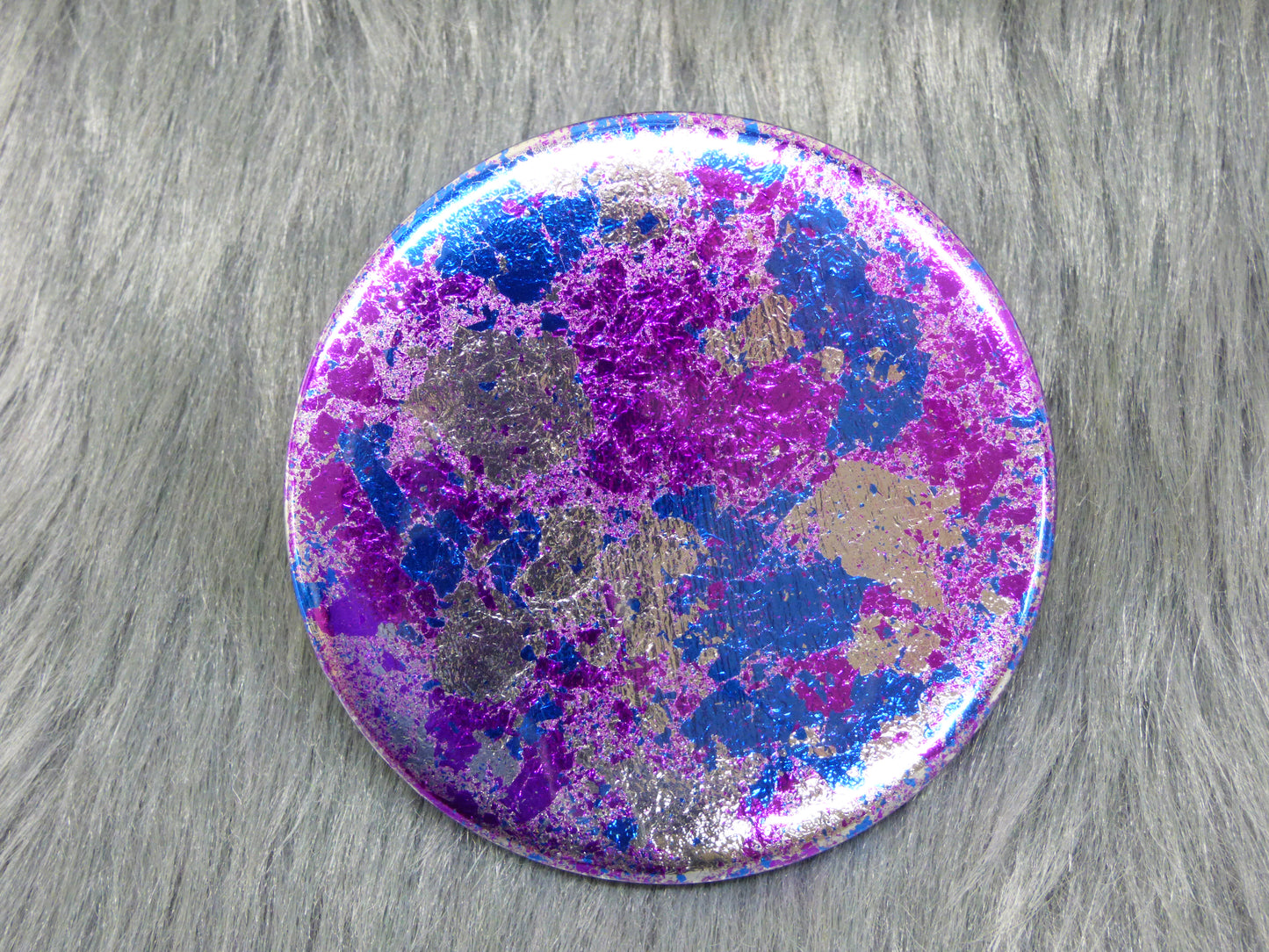 Purple, Blue, and Silver Metal Leaf Pinback Button