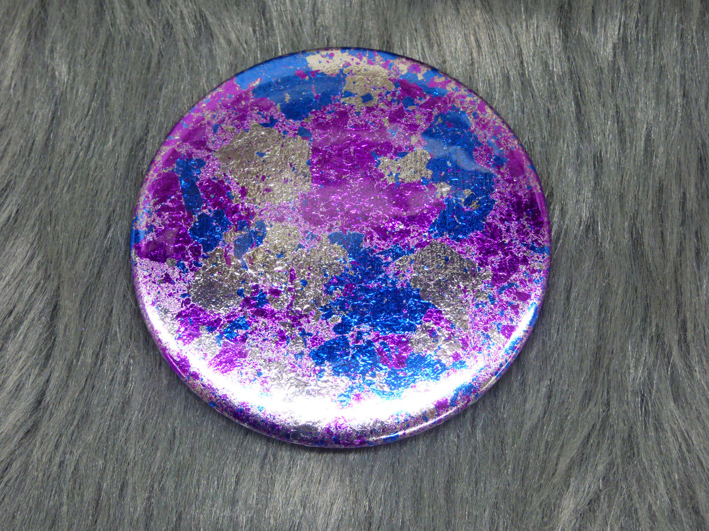 Purple, Blue, and Silver Metal Leaf Pinback Button