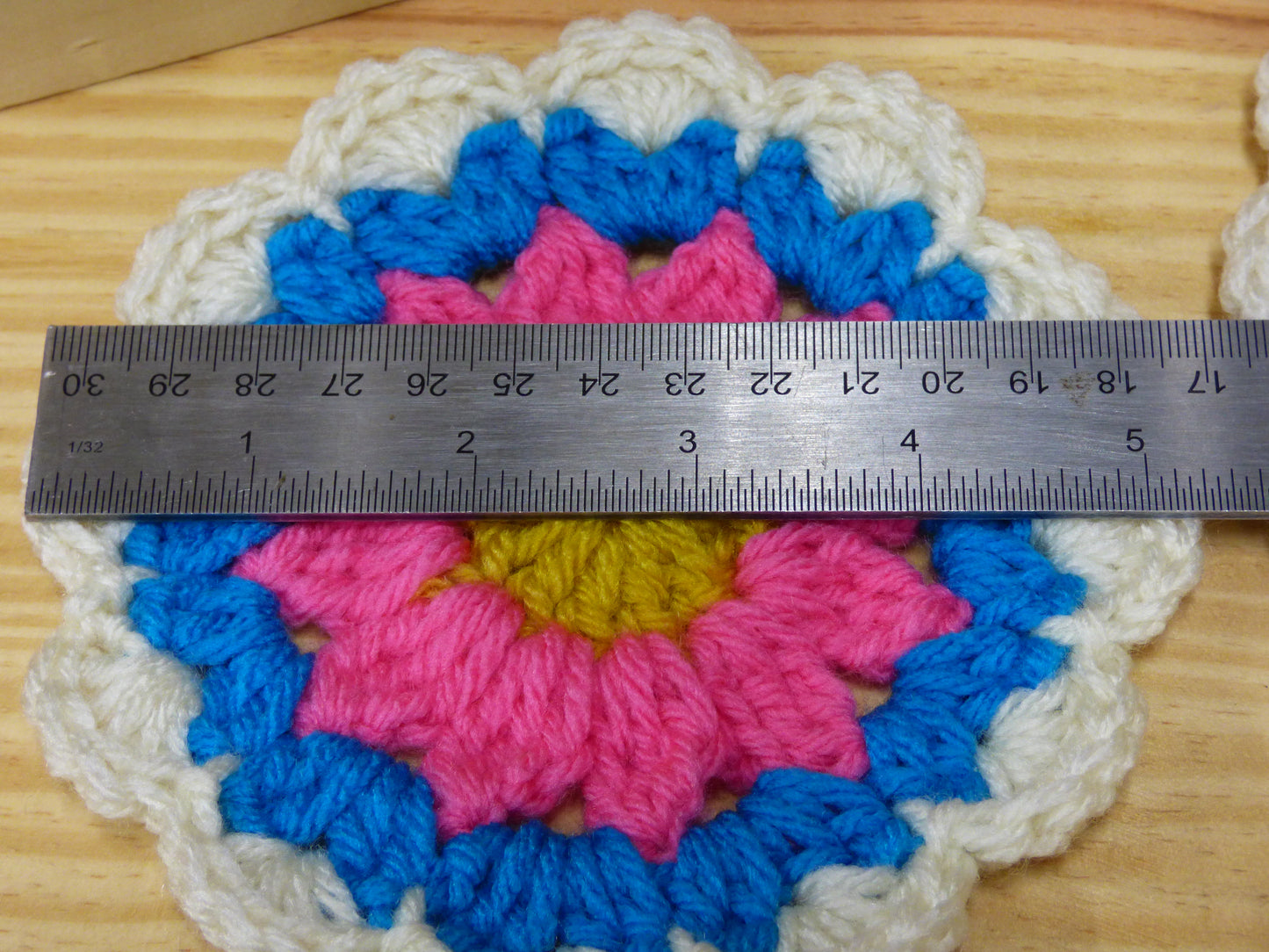 Hand Crocheted Coasters Four Piece Set  White, Blue, Pink, and Yellow