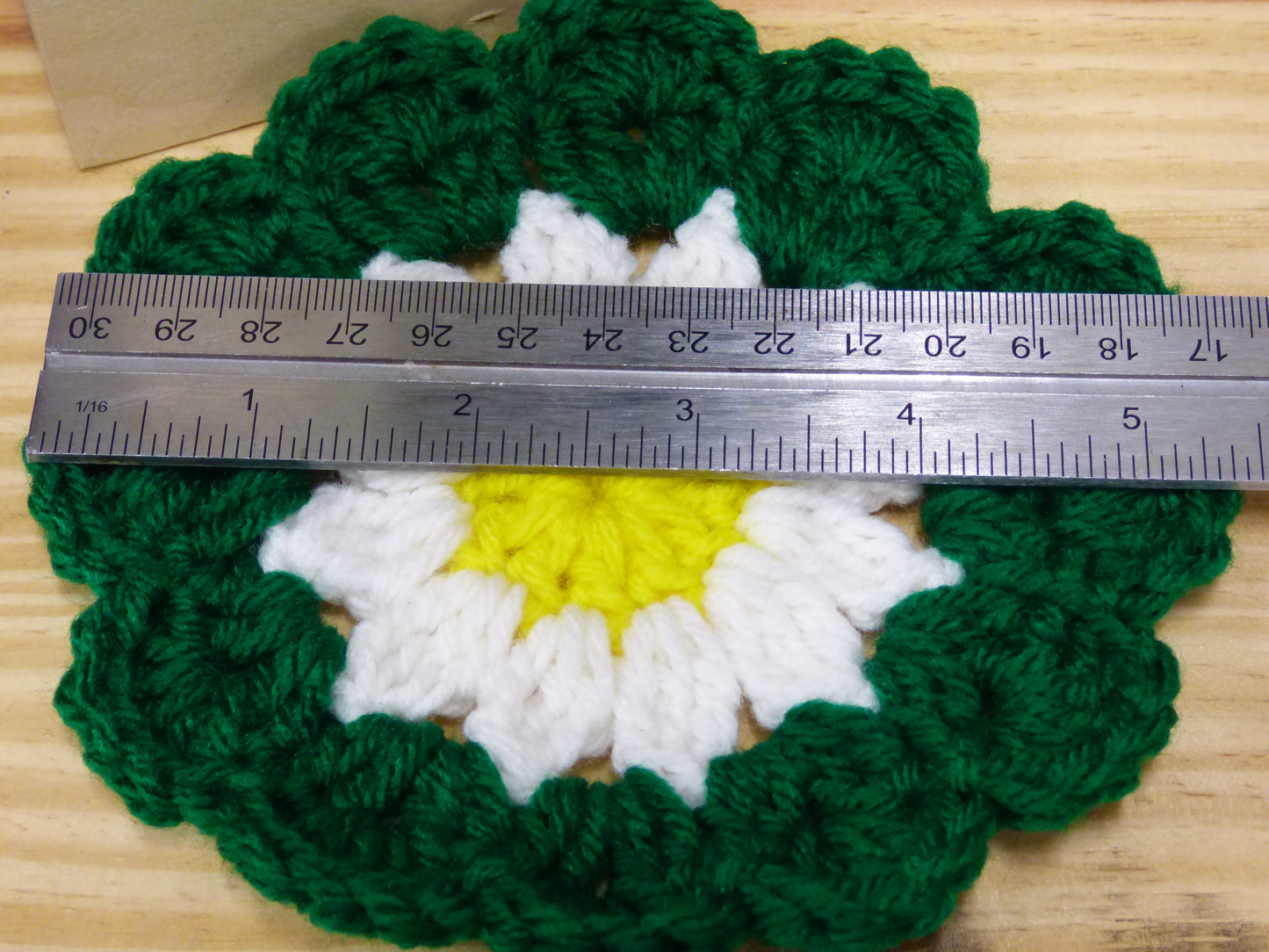 Hand Crocheted Coasters Four Piece Set  Green, White, and Yellow