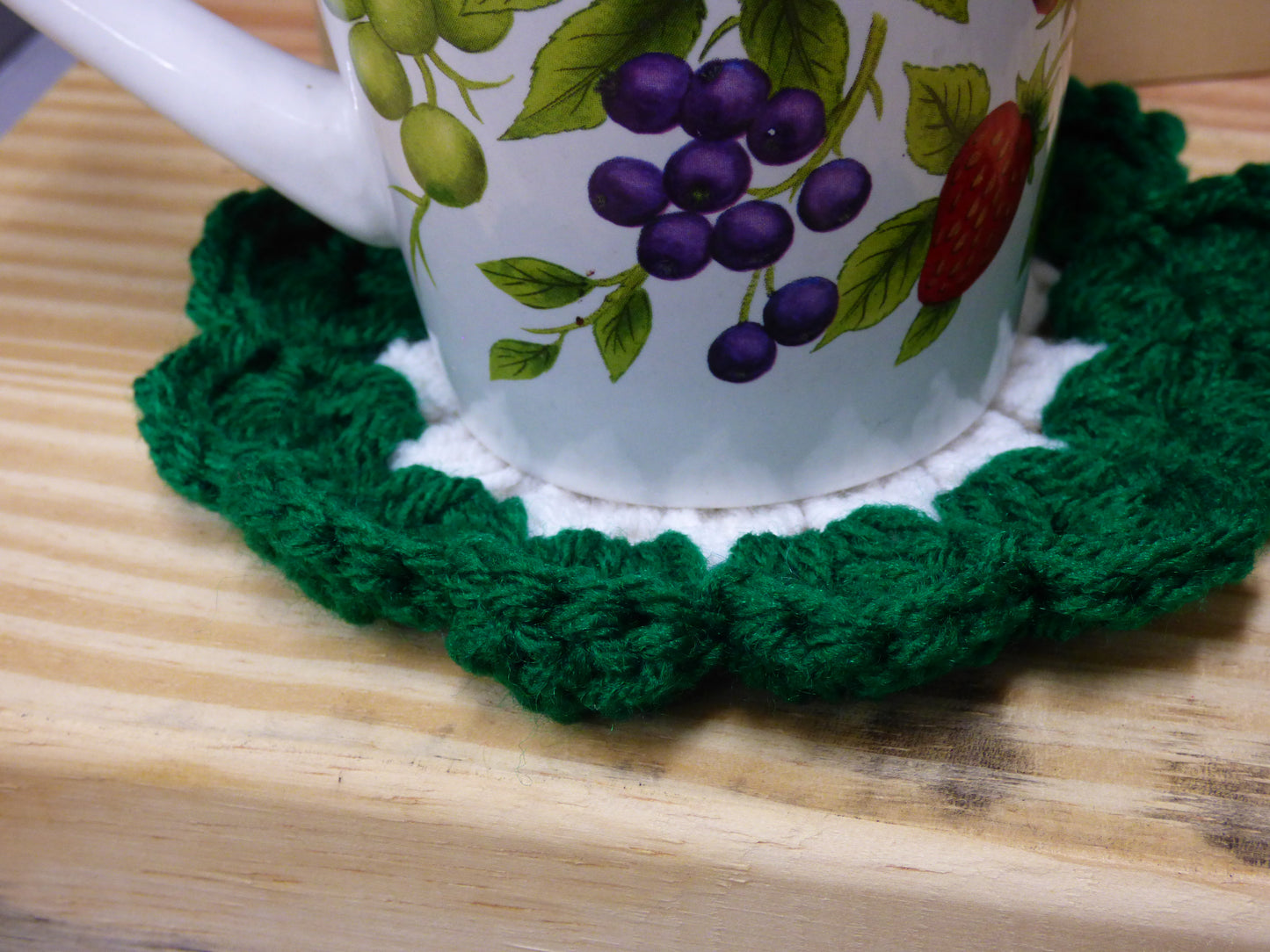 Hand Crocheted Coasters Four Piece Set  Green, White, and Yellow
