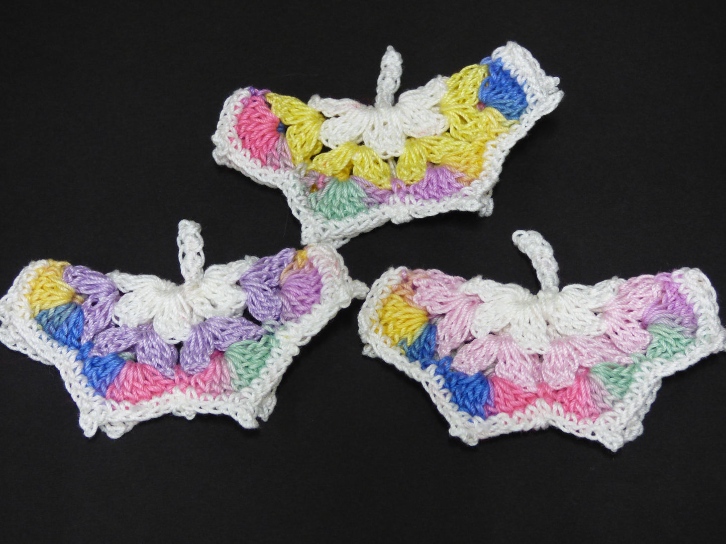 Hand Crocheted Butterfly Applique 3 Piece Set Multicolor