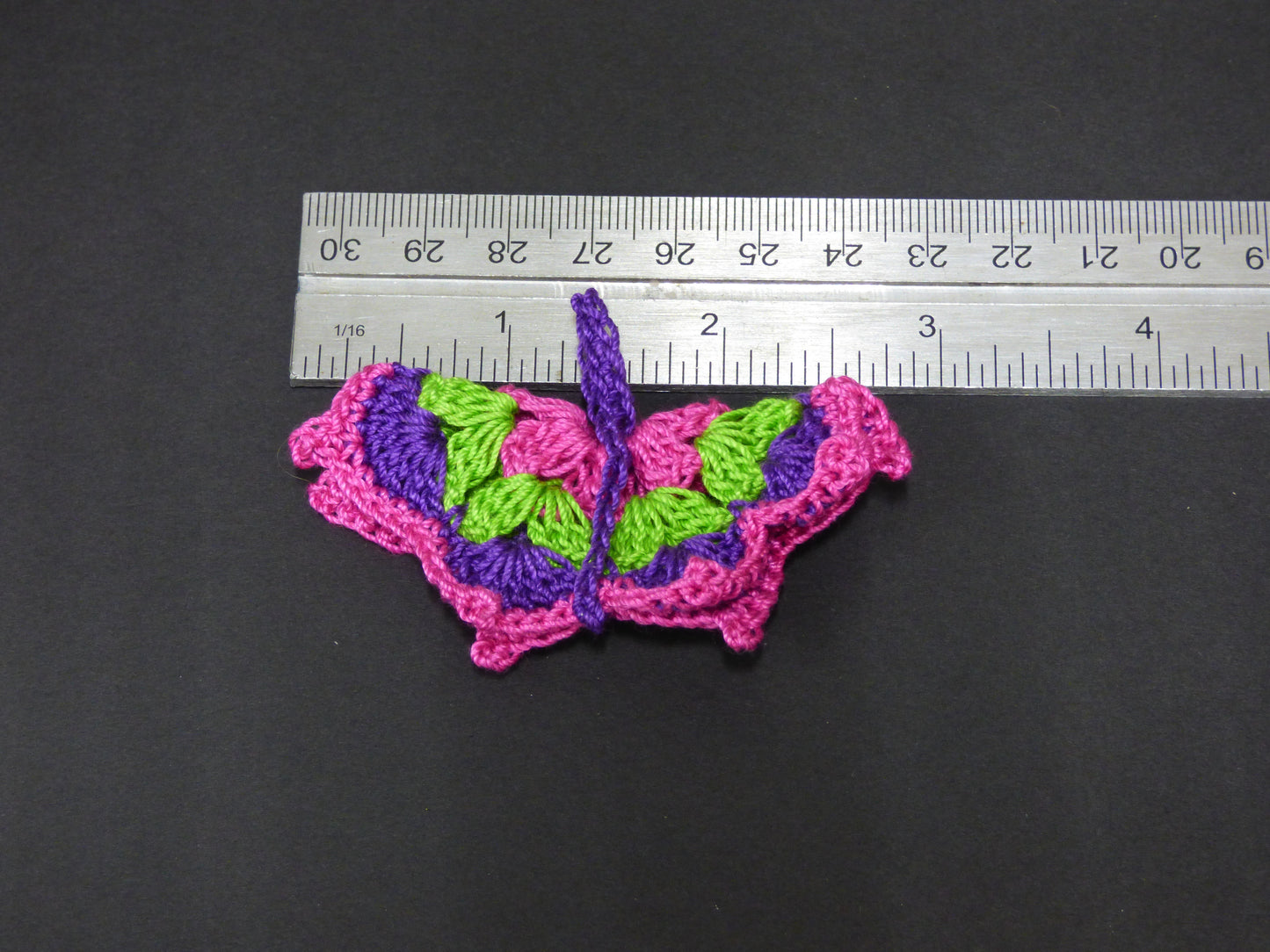 Hand Crocheted Butterfly Applique 3 Piece Set Pink, Purple, and Green