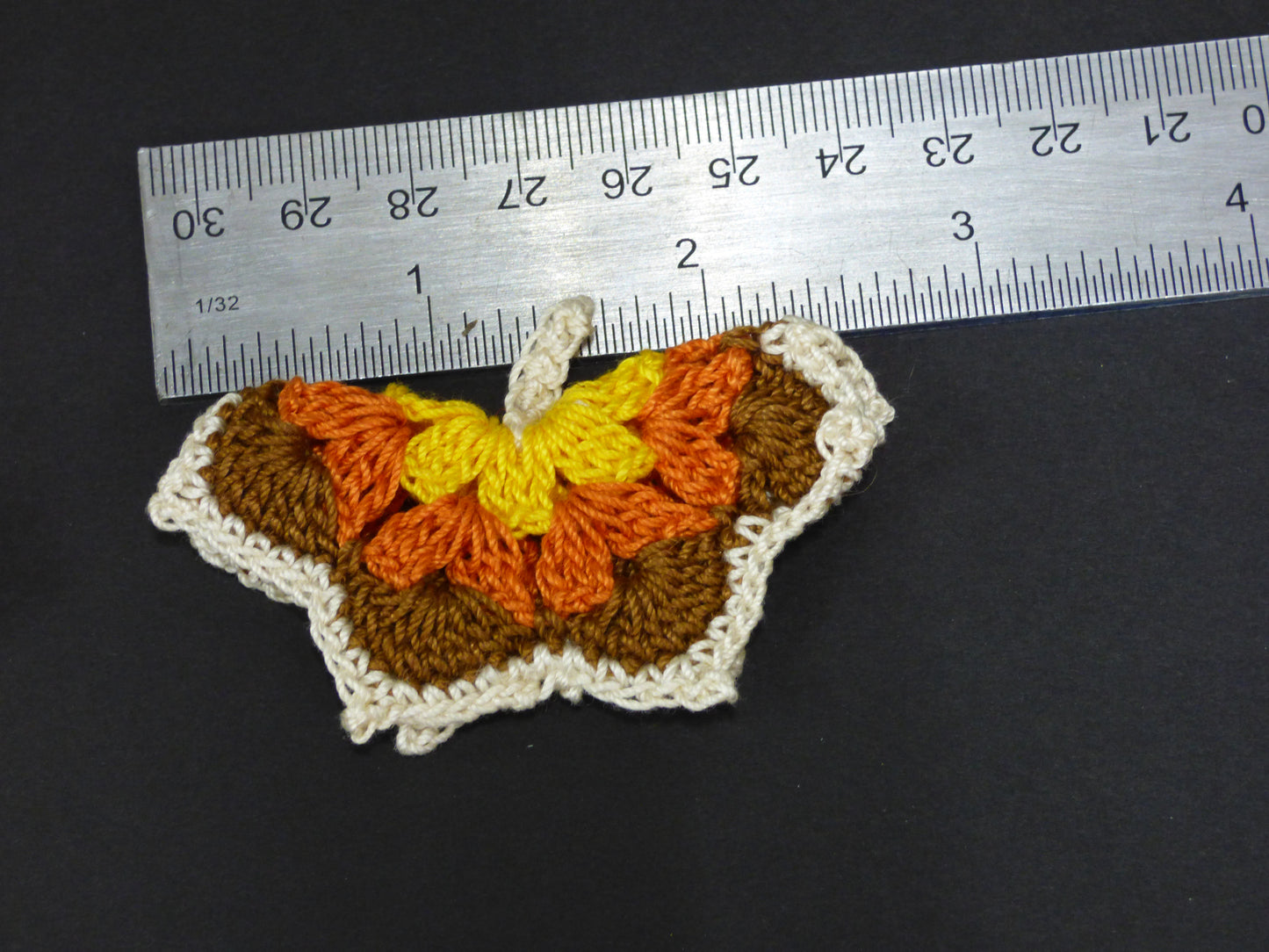 Hand Crocheted Butterfly Applique 3 Piece Set Brown, Yellow, Orange, and White