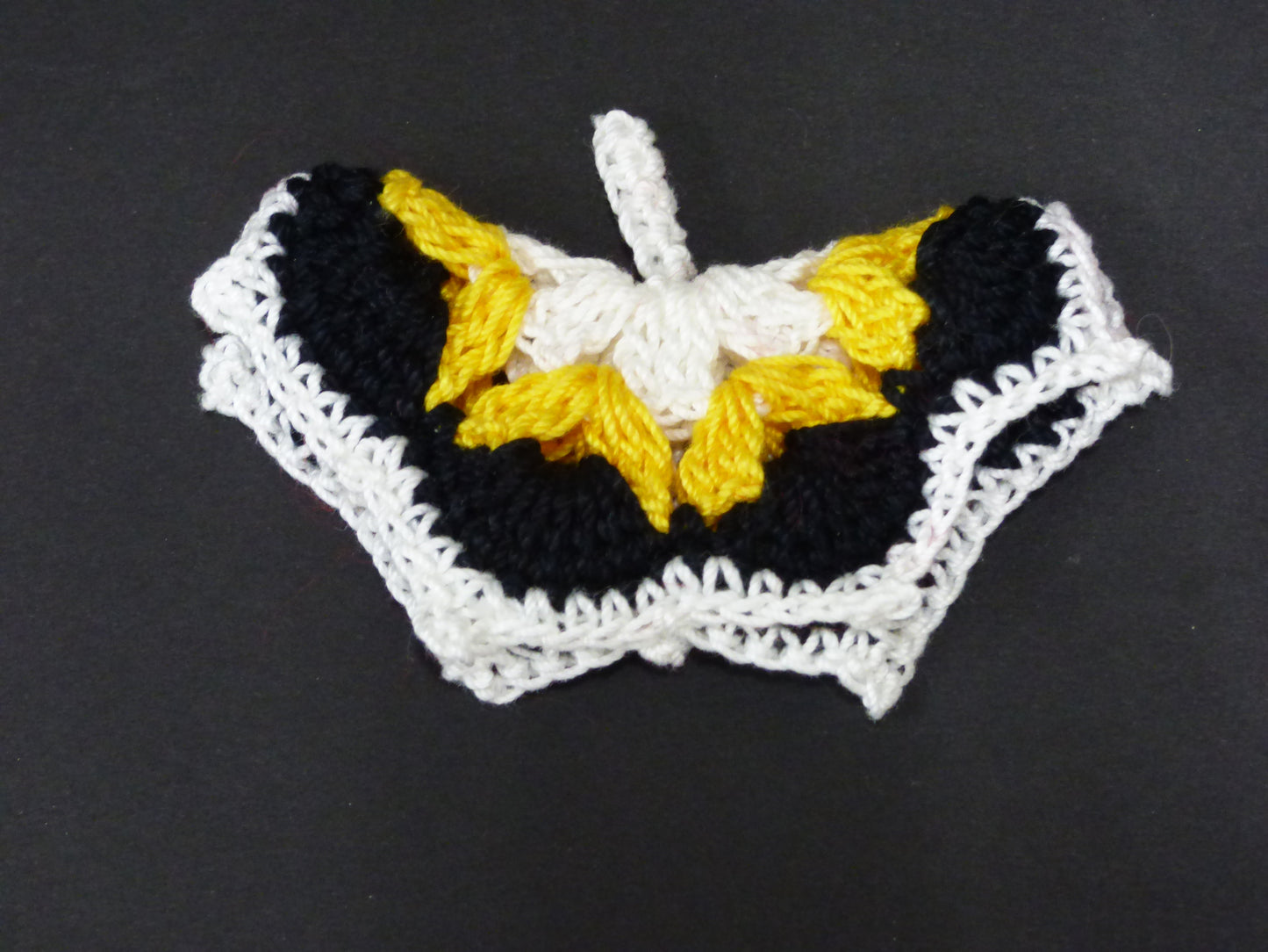 Hand Crocheted Butterfly Applique 3 Piece Set Black, Gold, and White
