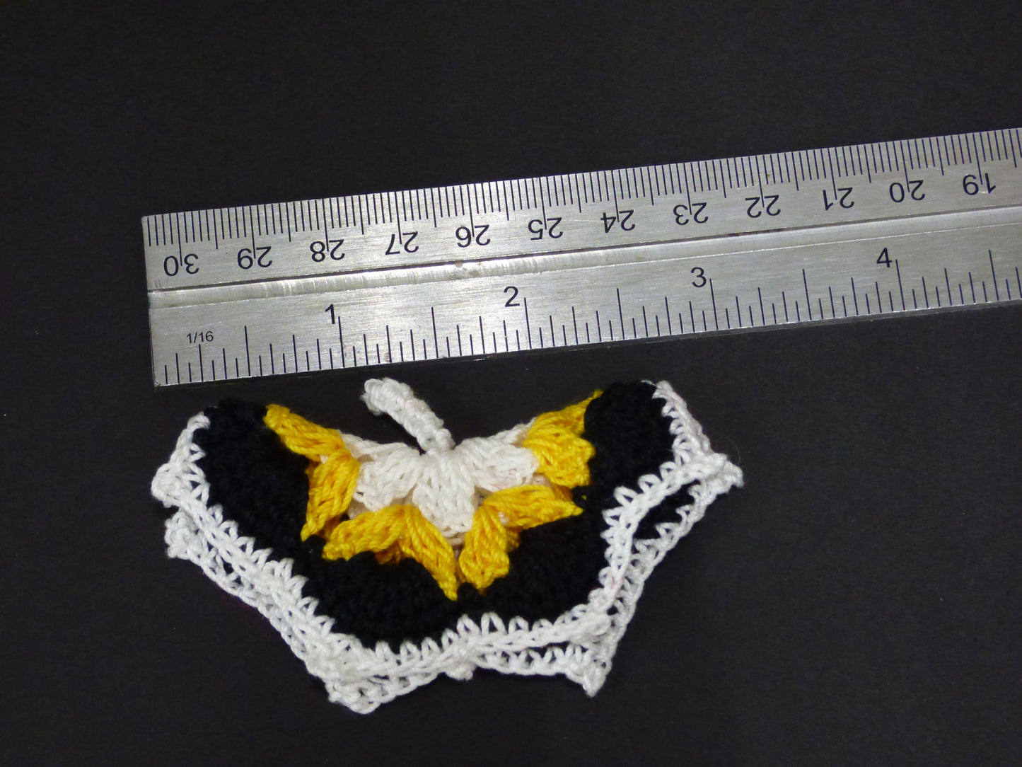 Hand Crocheted Butterfly Applique 3 Piece Set Black, Gold, and White