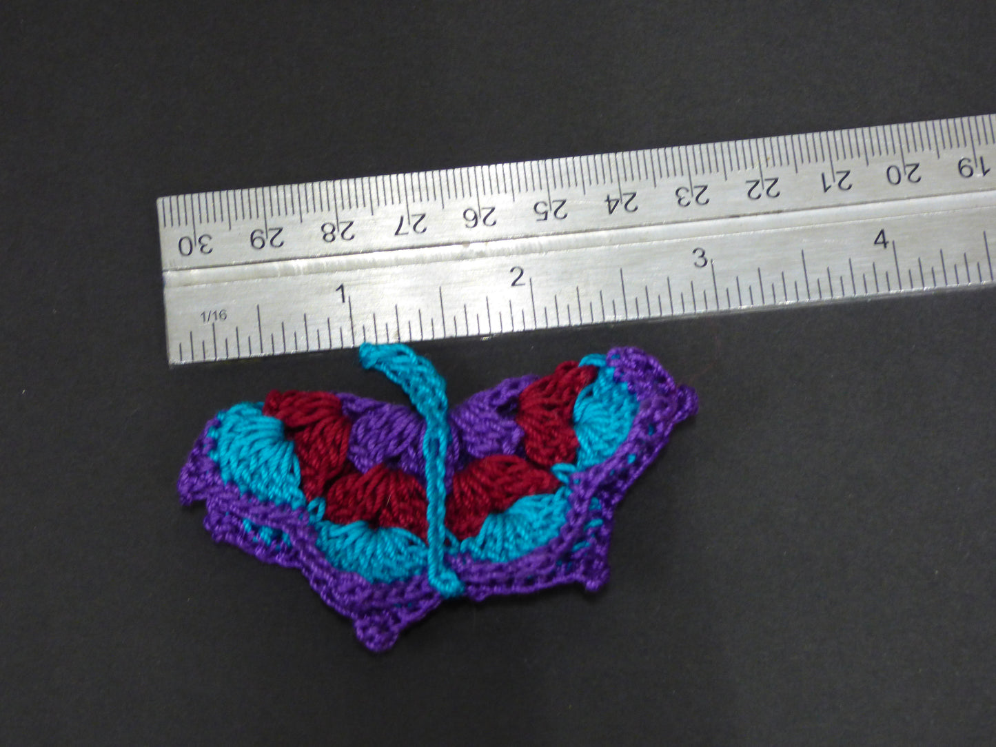 Hand Crocheted Butterfly Applique 3 Piece Set Purple, Turquoise, and Burgundy