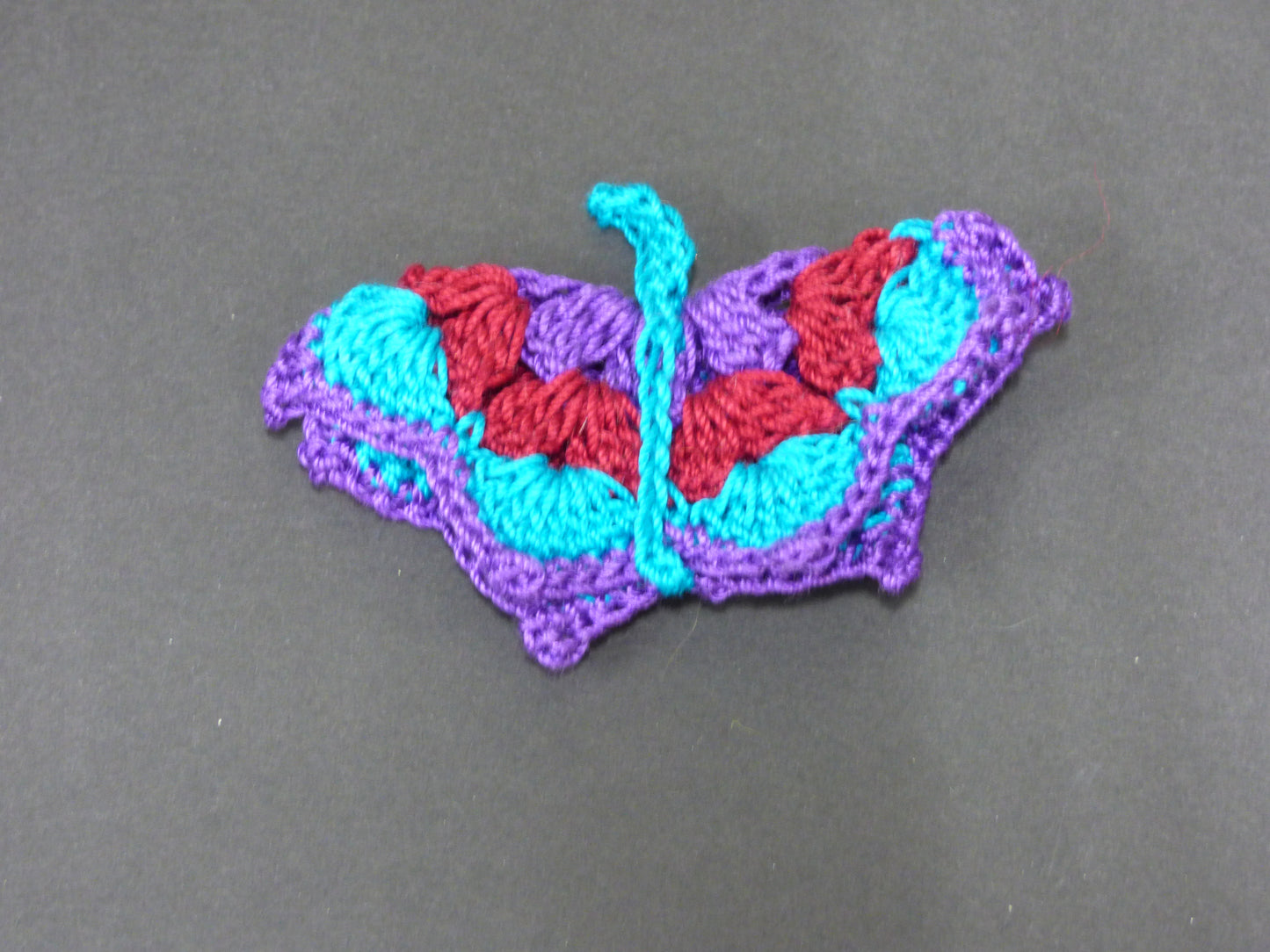 Hand Crocheted Butterfly Applique 3 Piece Set Purple, Turquoise, and Burgundy