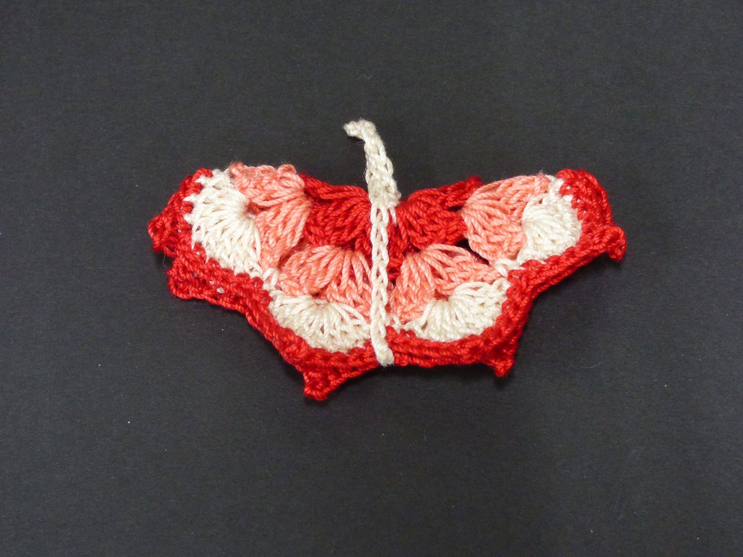 Hand Crocheted Butterfly Applique 3 Piece Set White, Red, and Pink