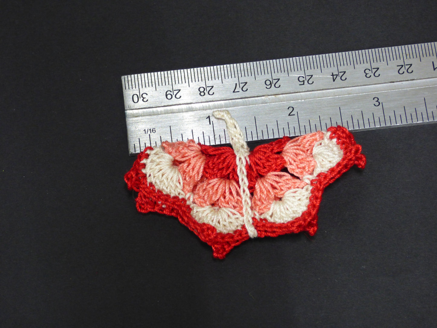 Hand Crocheted Butterfly Applique 3 Piece Set White, Red, and Pink