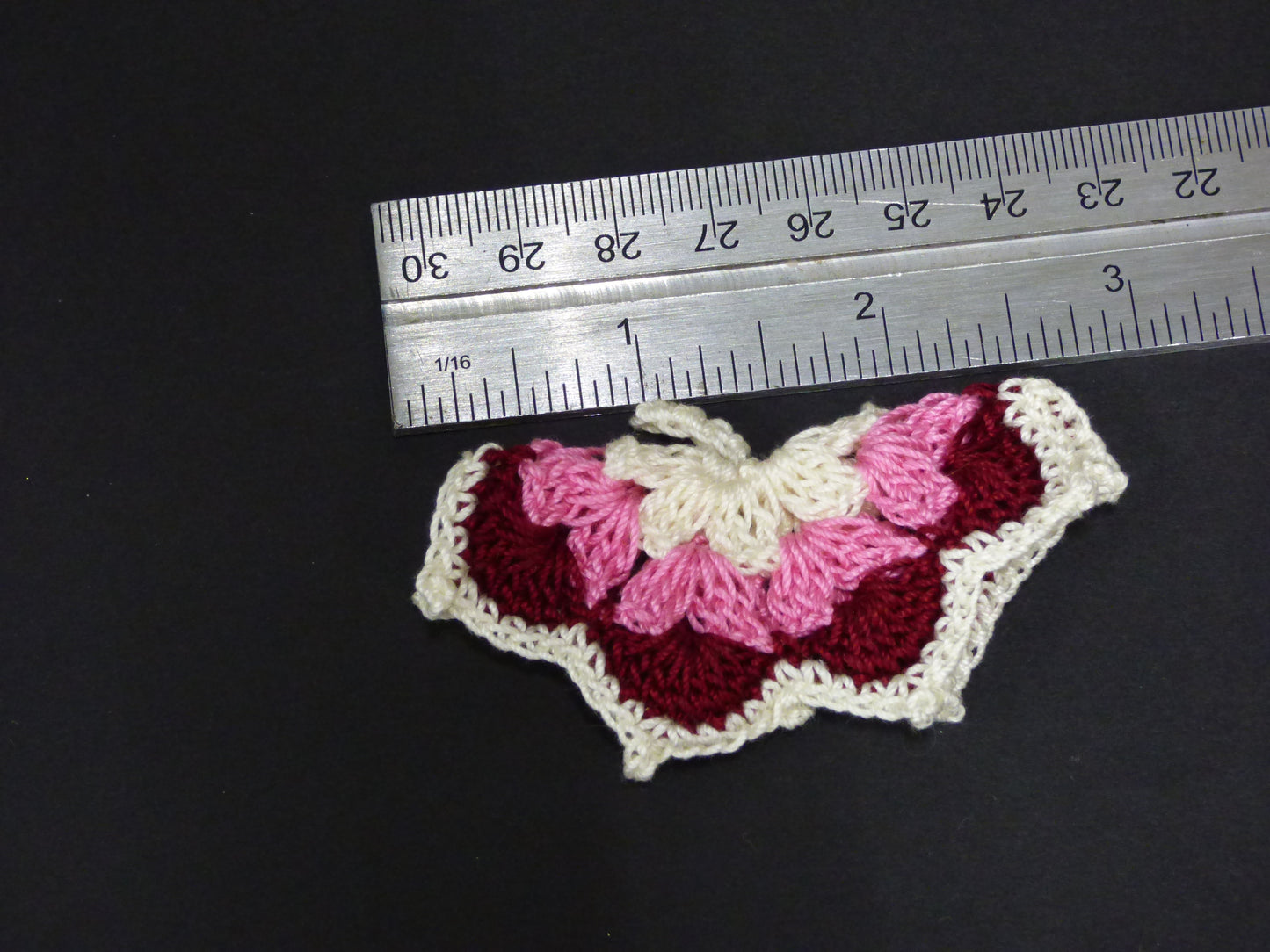 Hand Crocheted Butterfly Applique 3 Piece Set Pink, Burgundy, and Cream