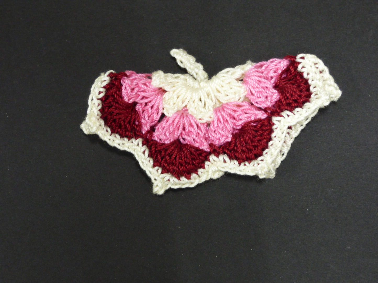 Hand Crocheted Butterfly Applique 3 Piece Set Pink, Burgundy, and Cream