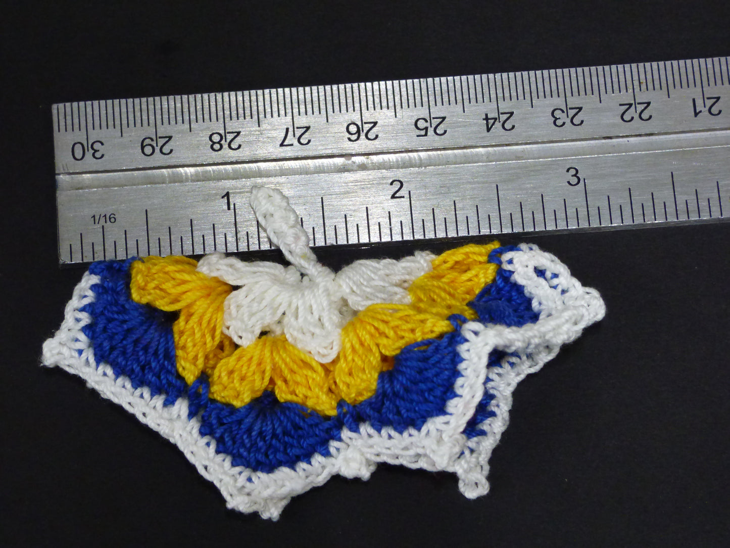 Hand Crocheted Butterfly Applique 3 Piece Set White, Yellow, and Blue