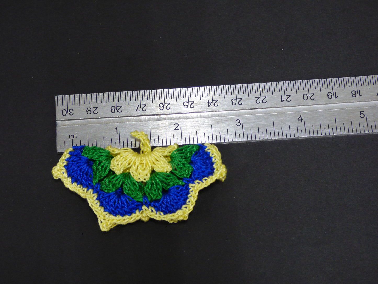 Hand Crocheted Butterfly Applique 3 Piece Set Blue, Green, and Yellow