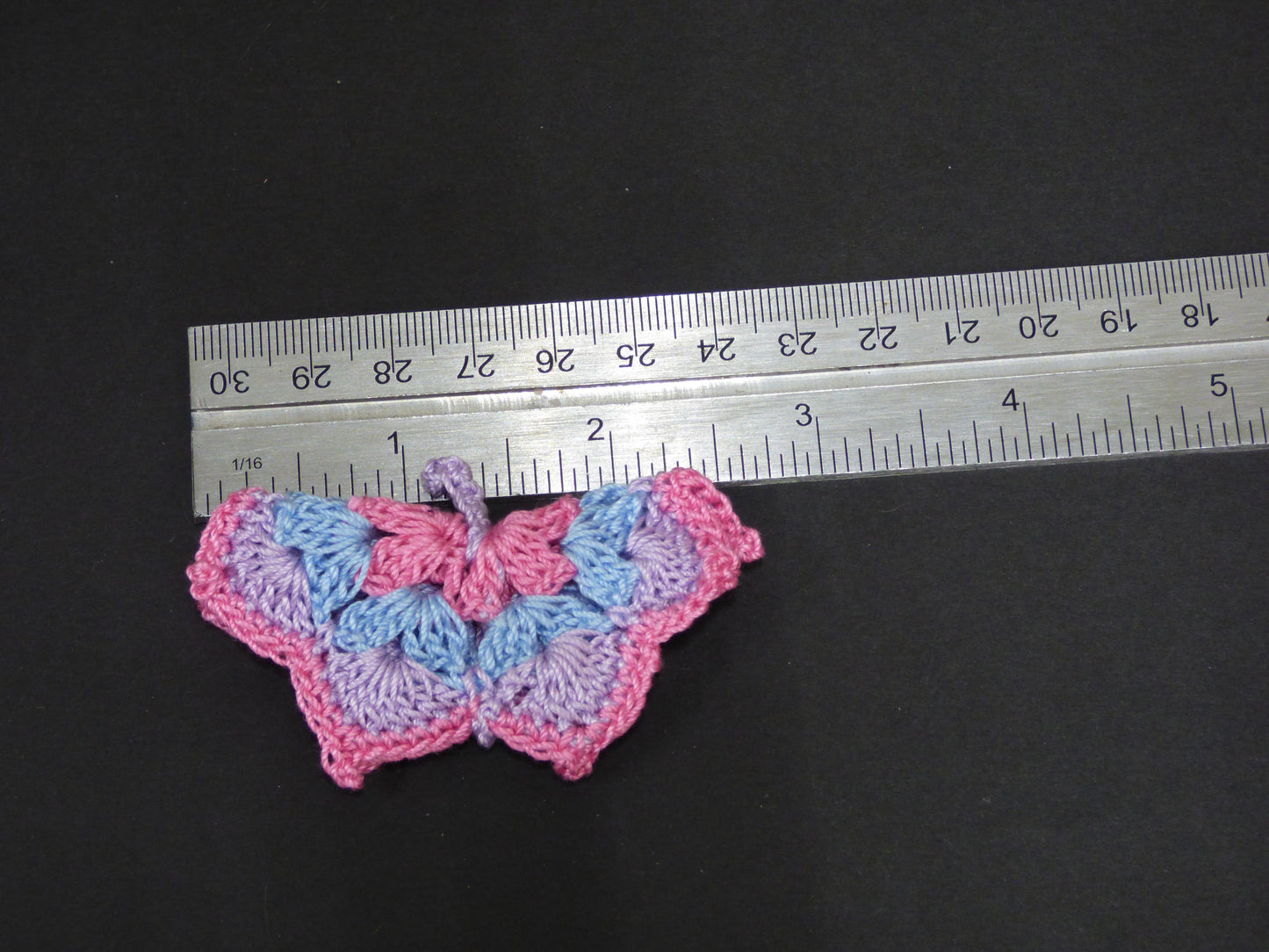 Hand Crocheted Butterfly Applique 3 Piece Set Pink, Purple, and Blue