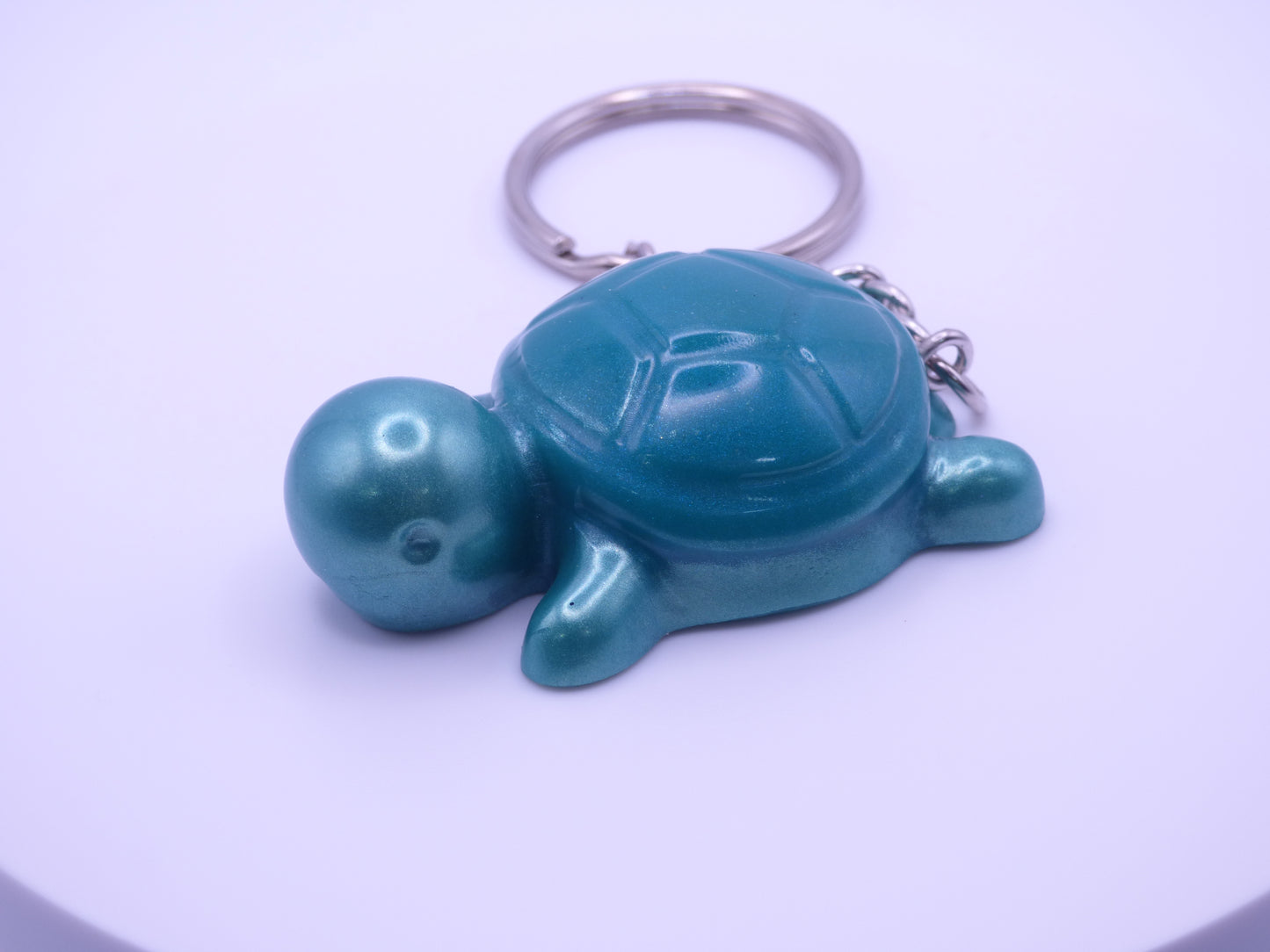 Handmade Resin Mini Turtle Keychain Golden Green with Blue-Green Shell