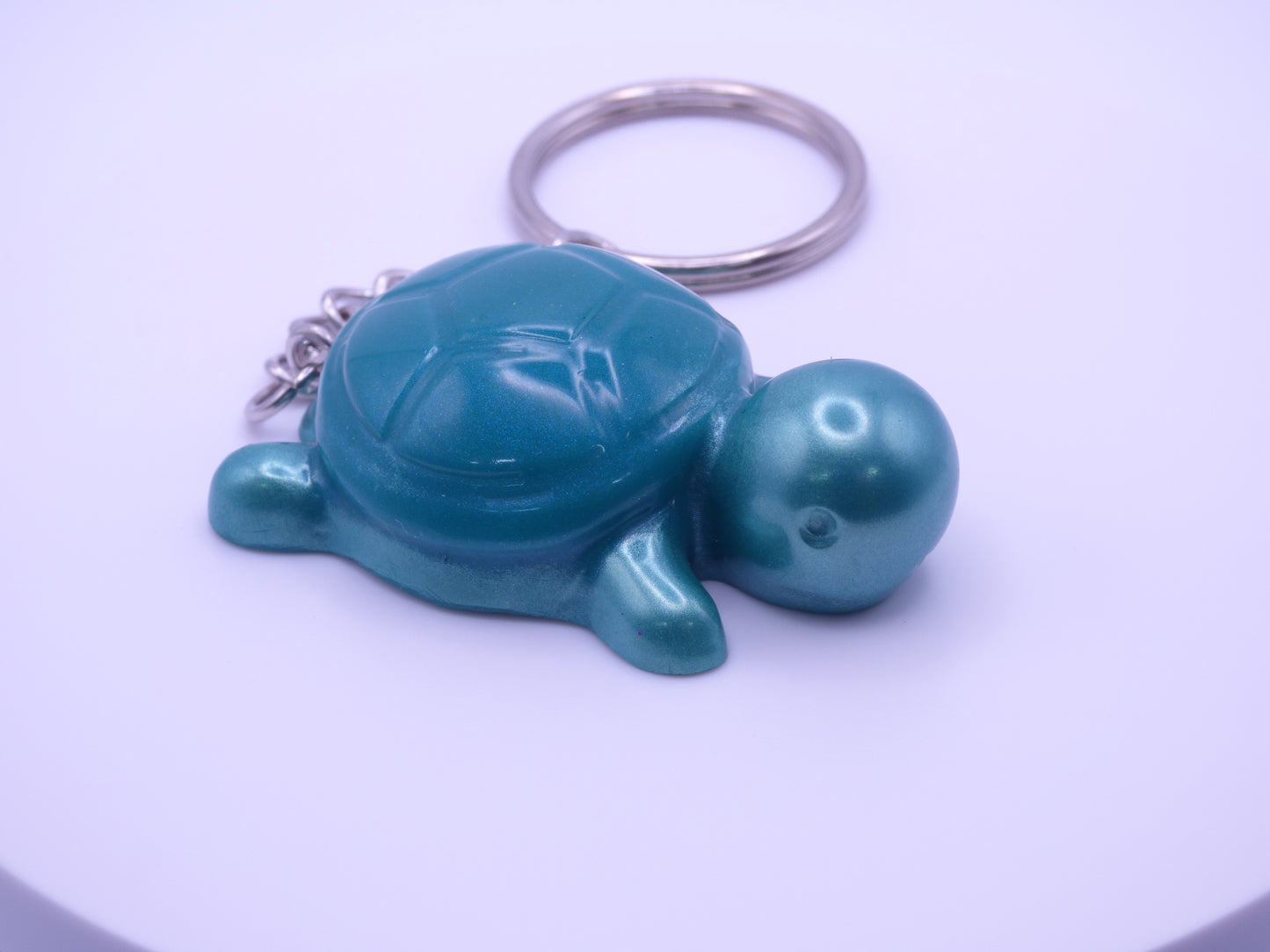 Handmade Resin Mini Turtle Keychain Golden Green with Blue-Green Shell