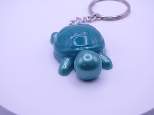 Handmade Resin Mini Turtle Keychain Golden Green with Blue-Green Shell