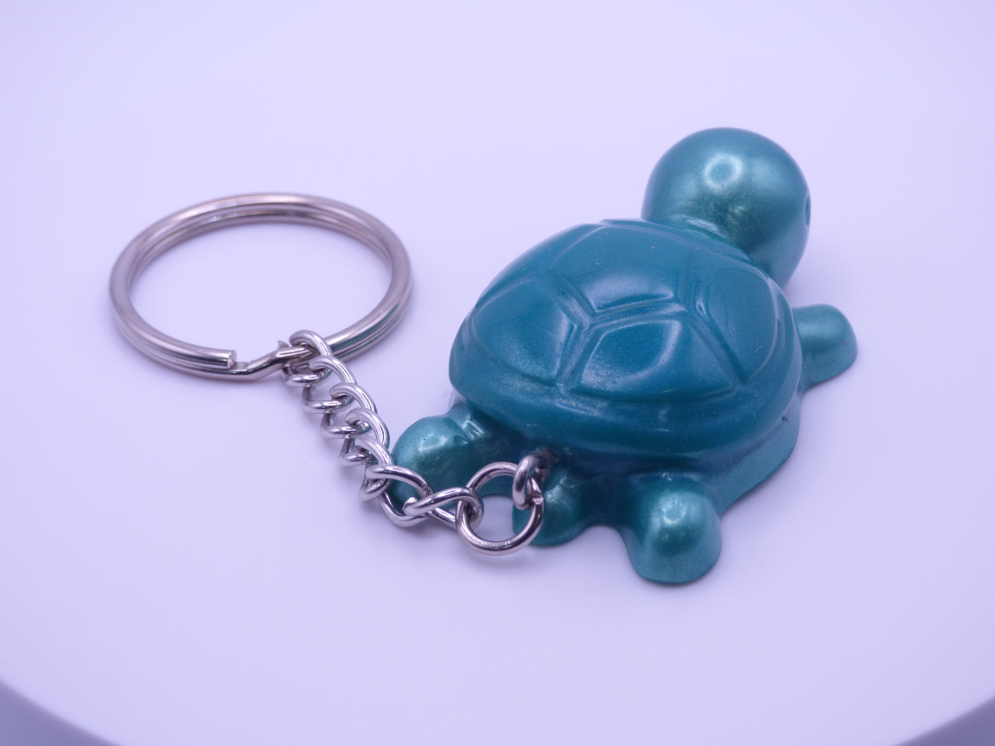 Handmade Resin Mini Turtle Keychain Golden Green with Blue-Green Shell