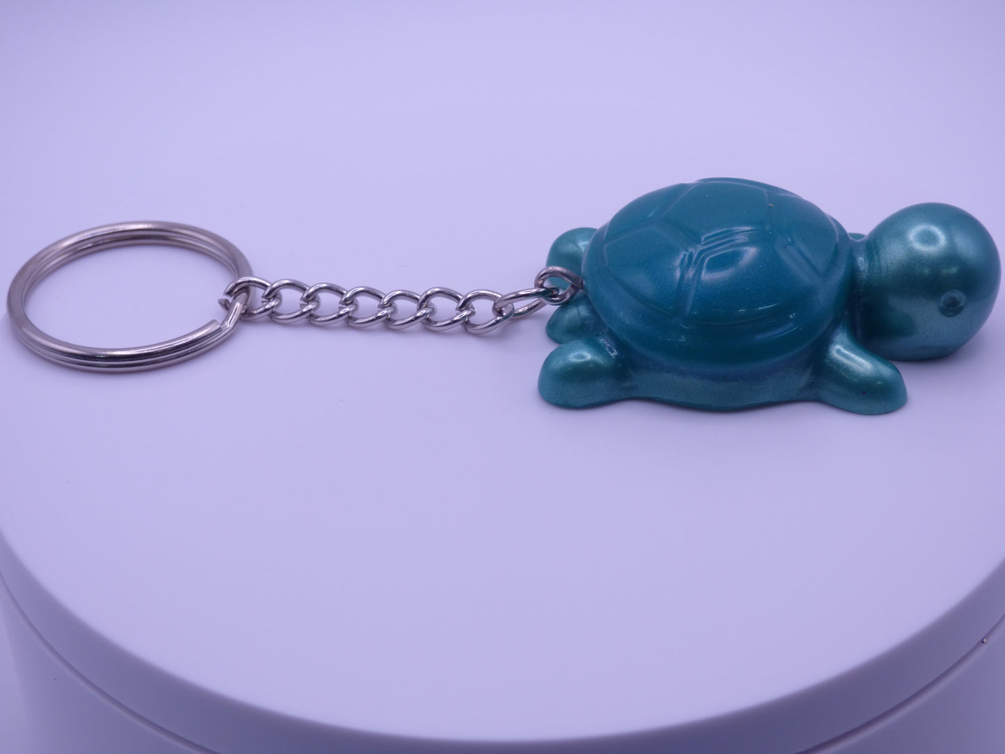 Handmade Resin Mini Turtle Keychain Golden Green with Blue-Green Shell