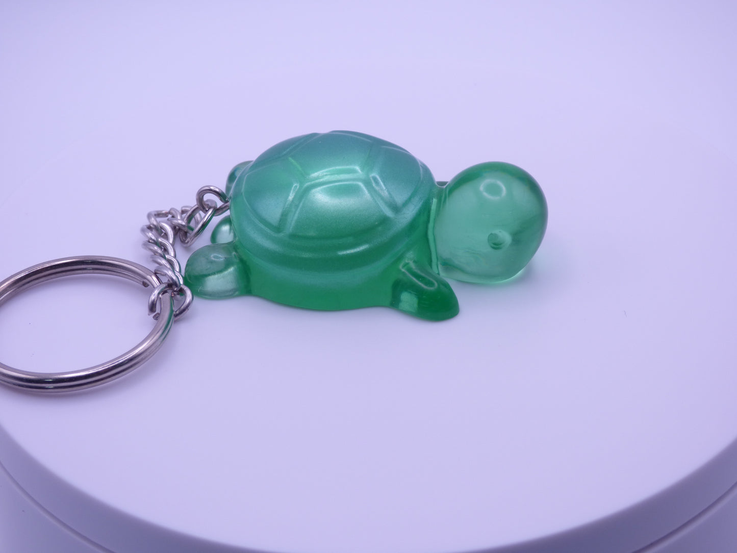 Handmade Resin Mini Turtle Keychain Translucent Green with Opaque Green Shell