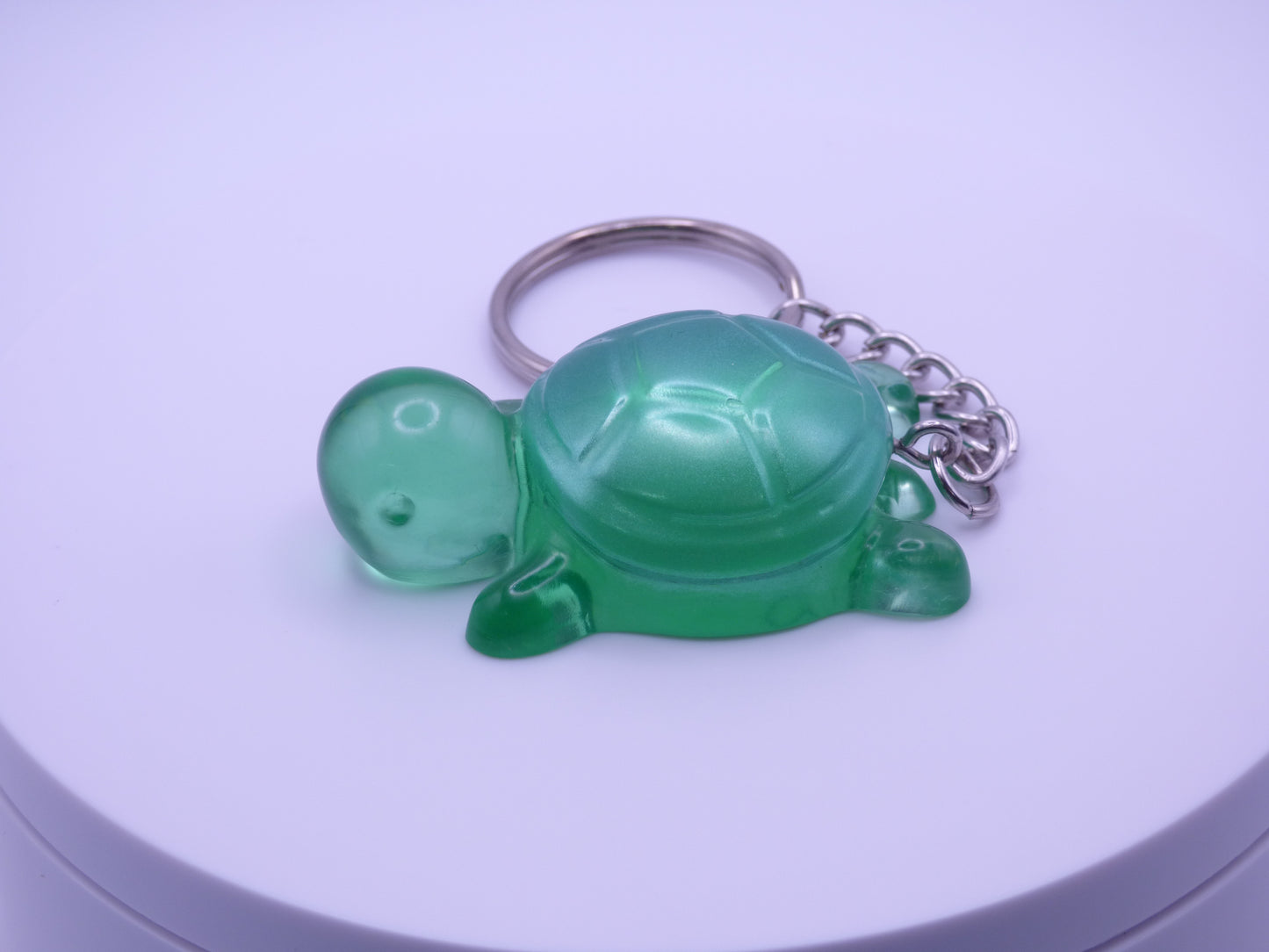 Handmade Resin Mini Turtle Keychain Translucent Green with Opaque Green Shell