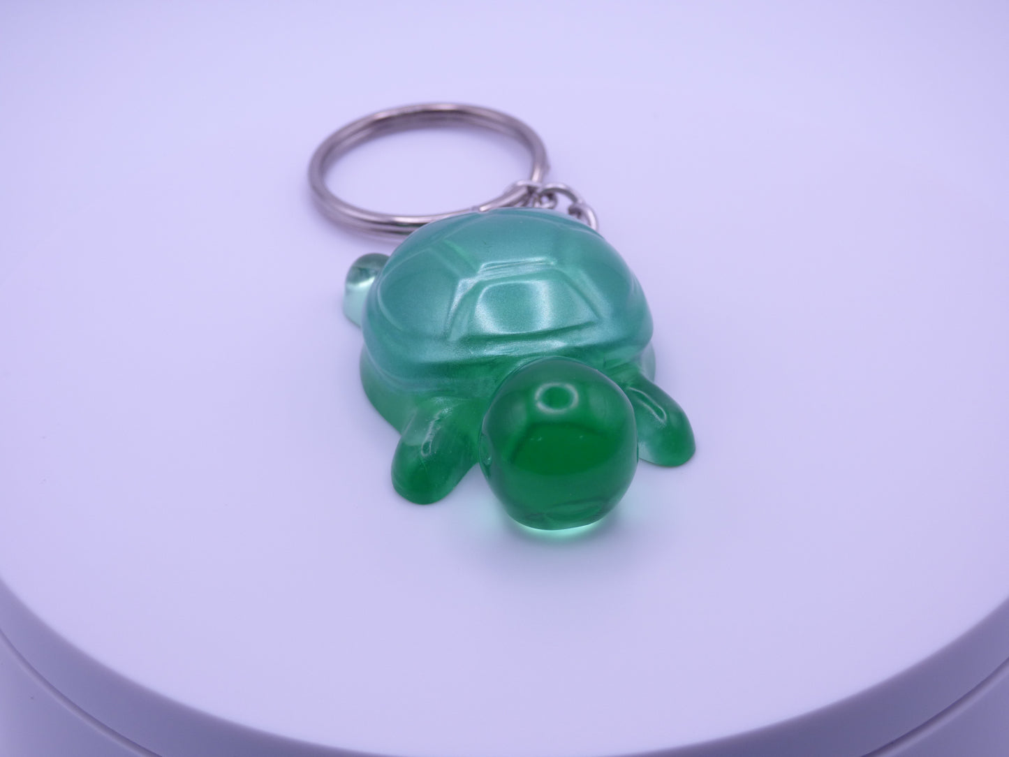 Handmade Resin Mini Turtle Keychain Translucent Green with Opaque Green Shell