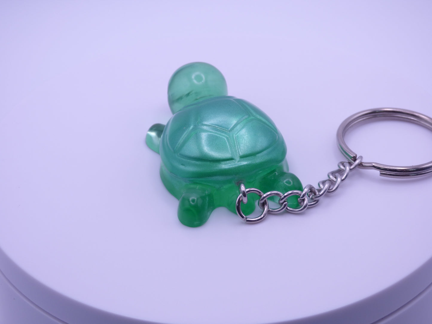 Handmade Resin Mini Turtle Keychain Translucent Green with Opaque Green Shell