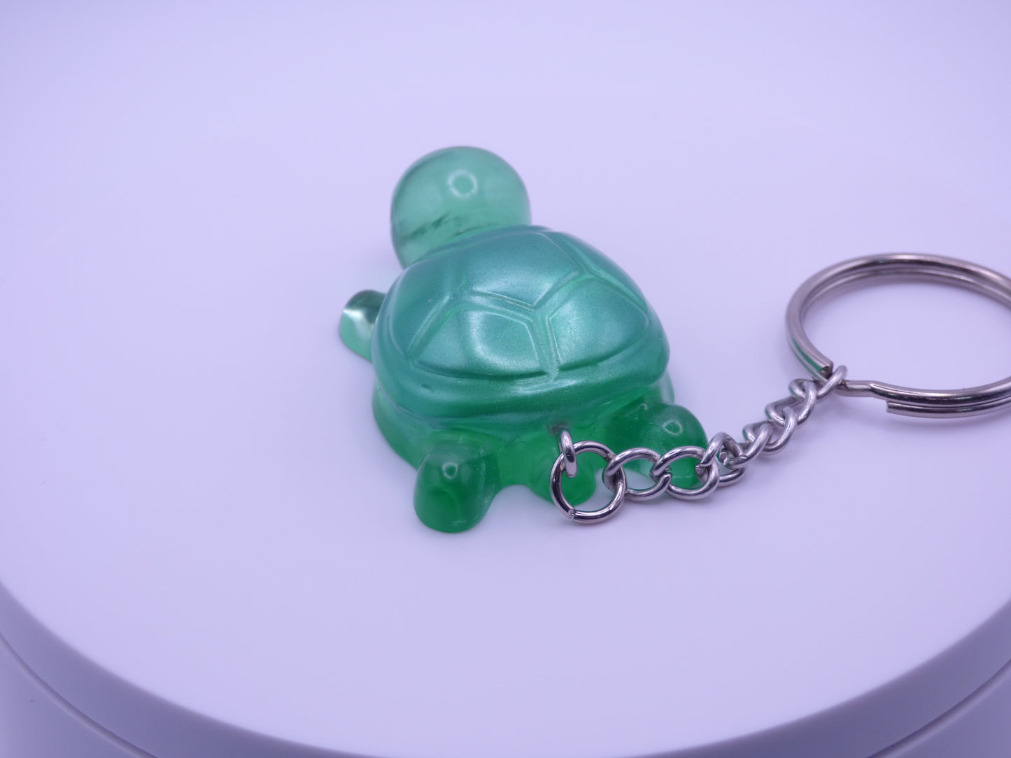 Handmade Resin Mini Turtle Keychain Translucent Green with Opaque Green Shell
