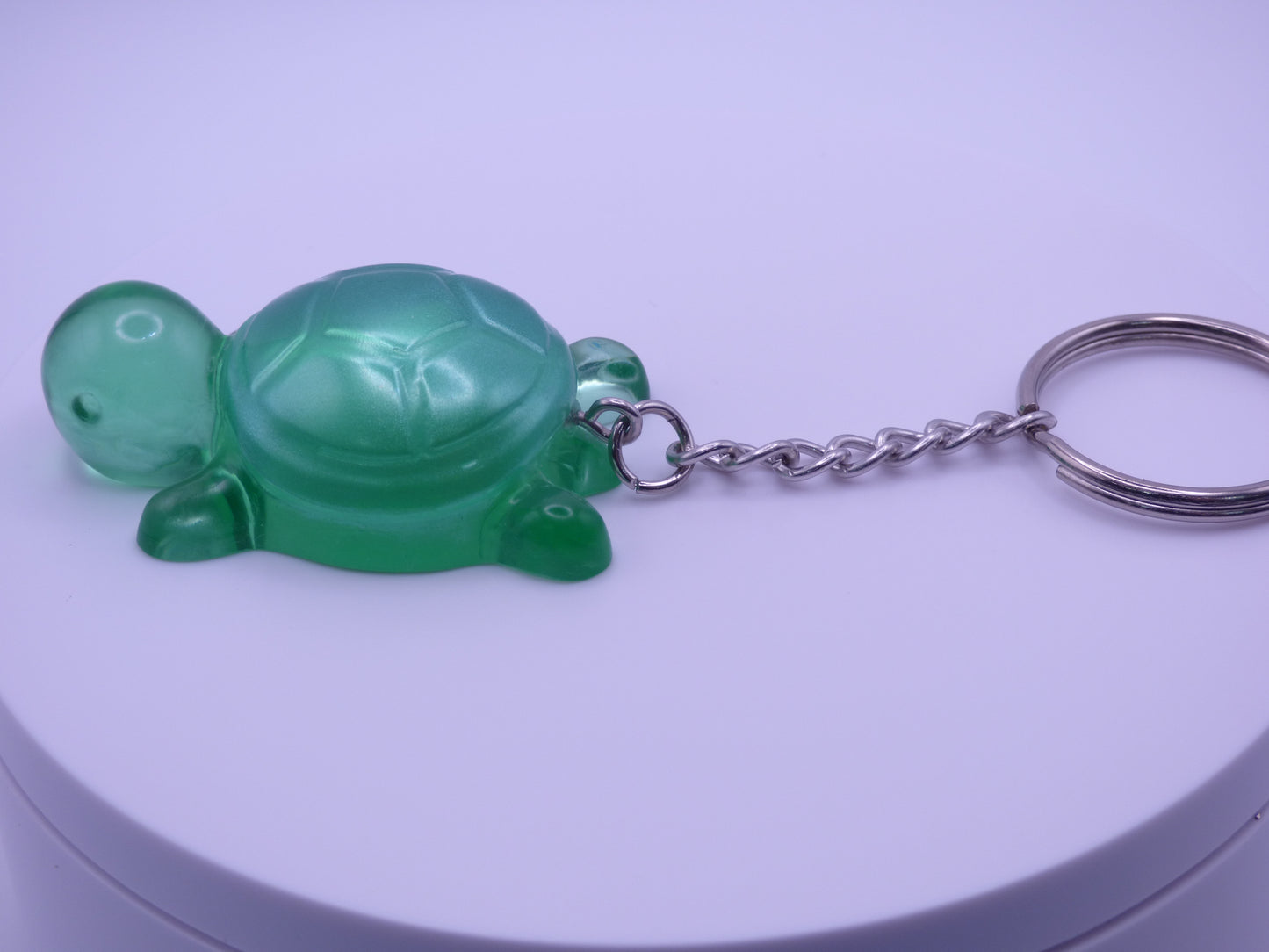 Handmade Resin Mini Turtle Keychain Translucent Green with Opaque Green Shell
