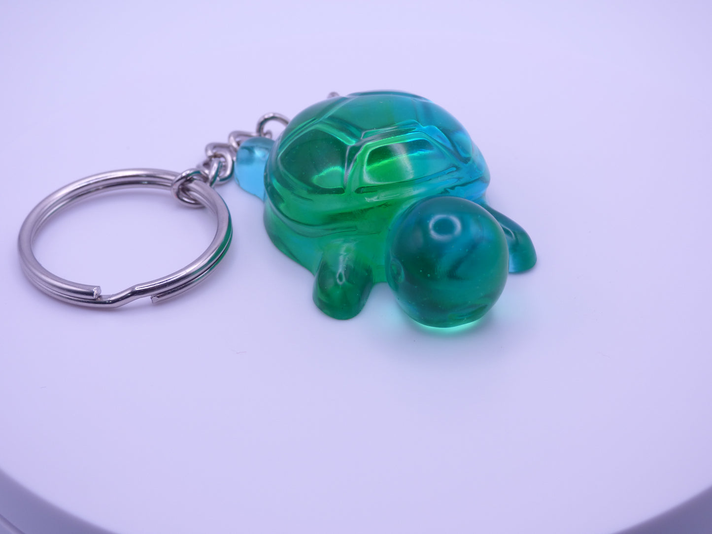 Handmade Resin Mini Turtle Keychain Translucent Green & Blue