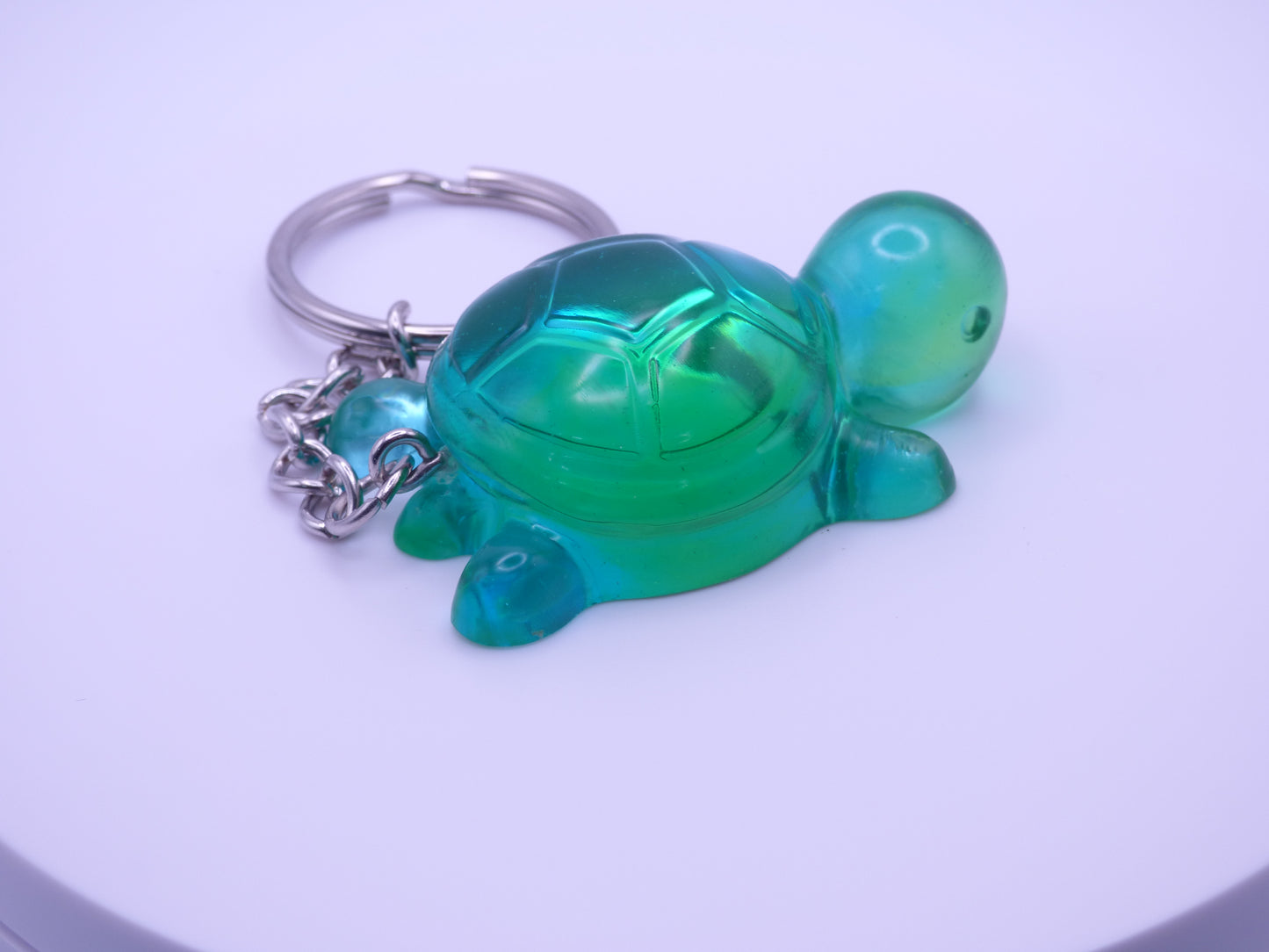 Handmade Resin Mini Turtle Keychain Translucent Green & Blue