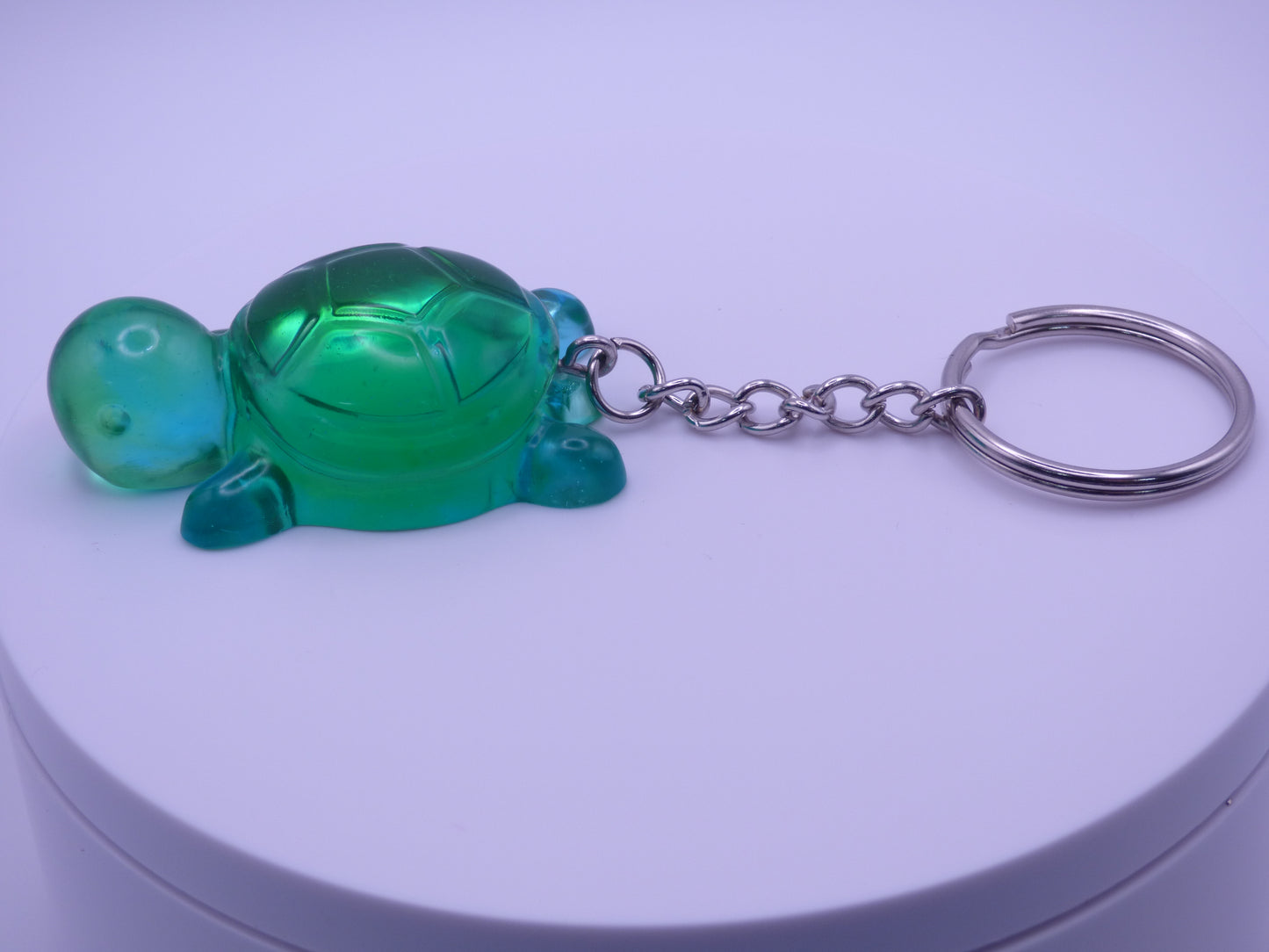 Handmade Resin Mini Turtle Keychain Translucent Green & Blue