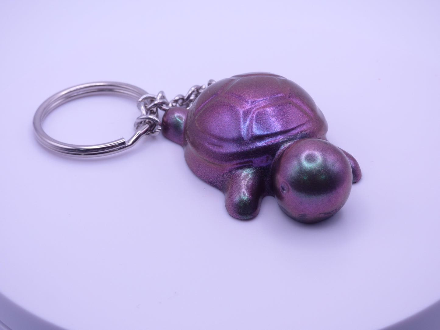 Handmade Resin Mini Turtle Keychain Green Color shift with Purple Color shift Shell