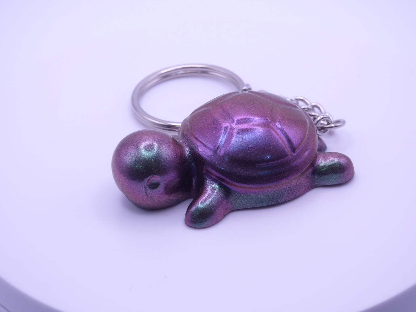 Handmade Resin Mini Turtle Keychain Green Color shift with Purple Color shift Shell