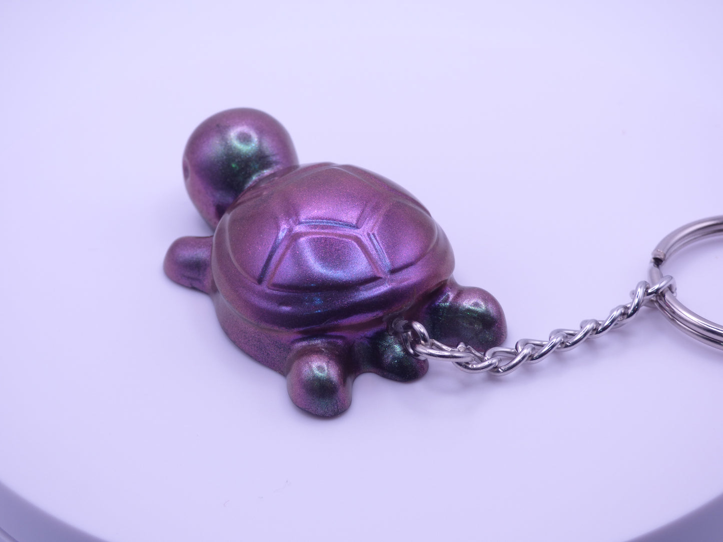 Handmade Resin Mini Turtle Keychain Green Color shift with Purple Color shift Shell