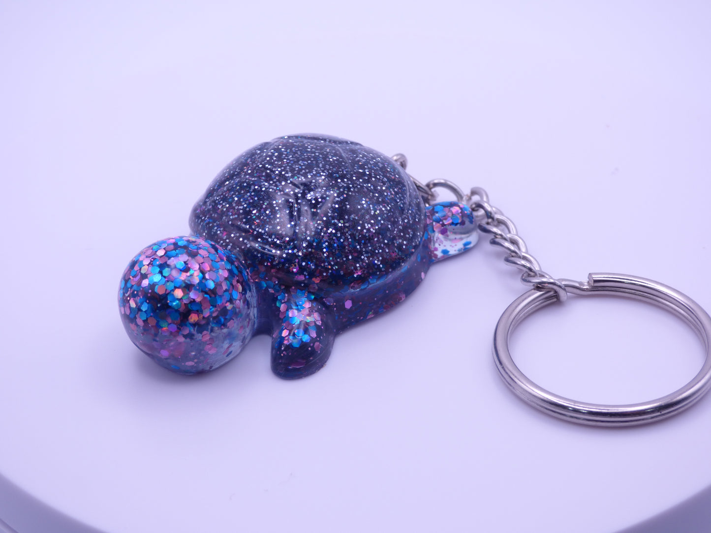 Handmade Resin Mini Turtle Keychain Multi-color Glitter with Silver Holo Glitter Shell